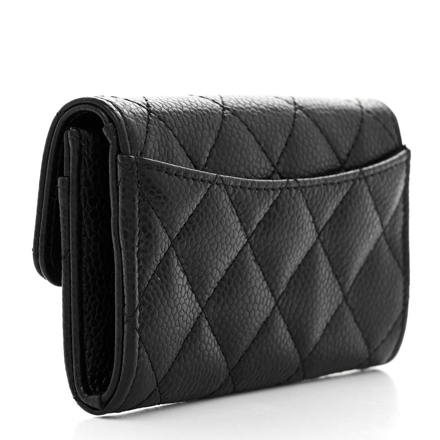 Caviar Quilted Flap Card Holder Wallet Black