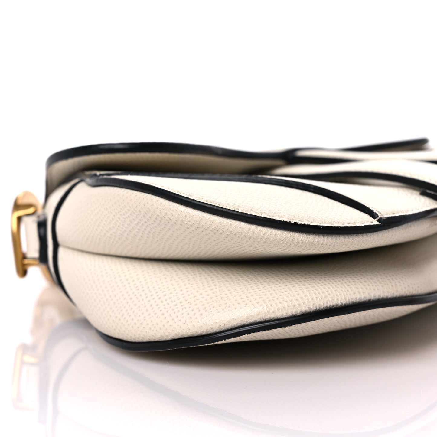 Grained Calfskin Mini Saddle Bag White
