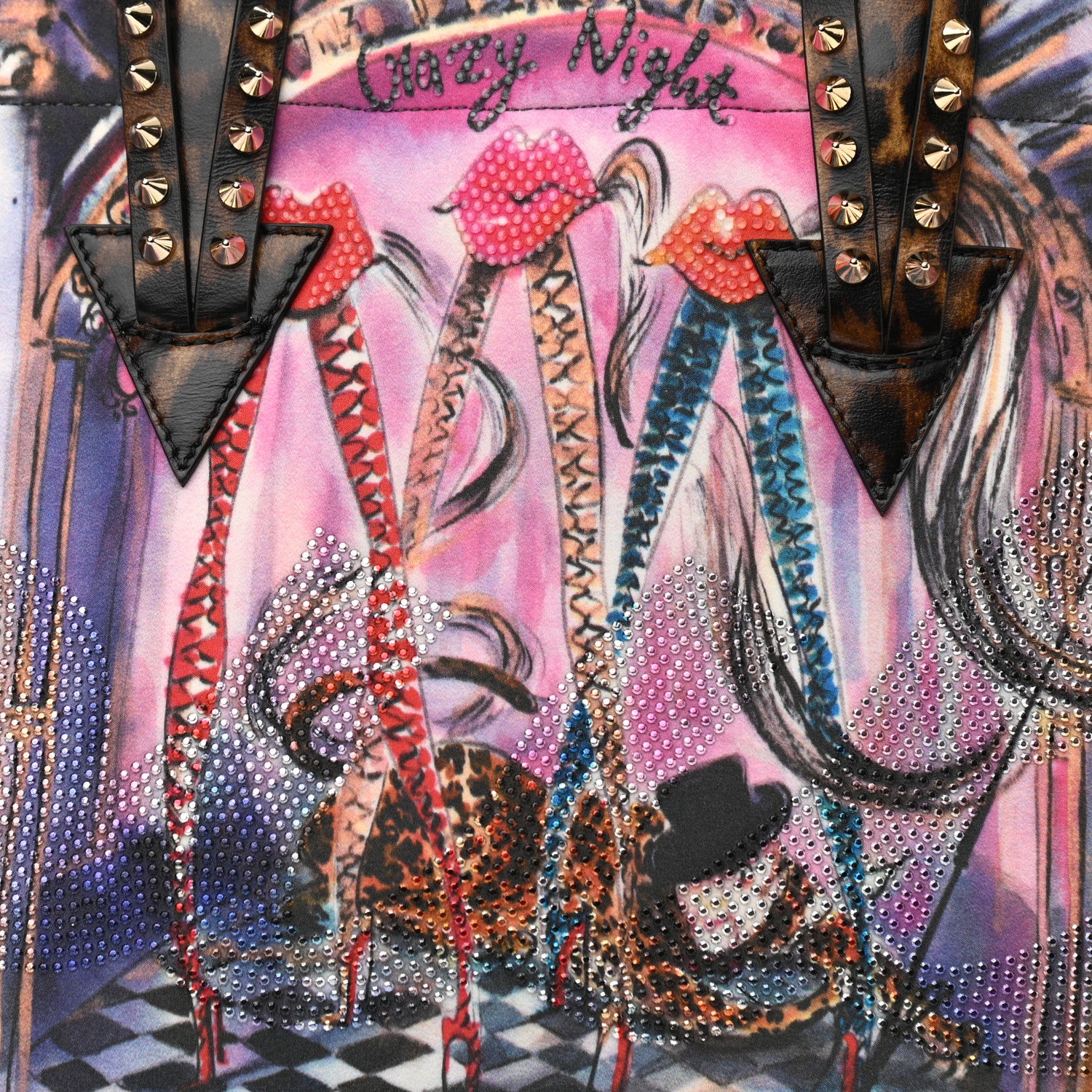 Christian Louboutin Neoprene Cabaraparis Spikes Small Tote Leopard Multicolor 7 of 9