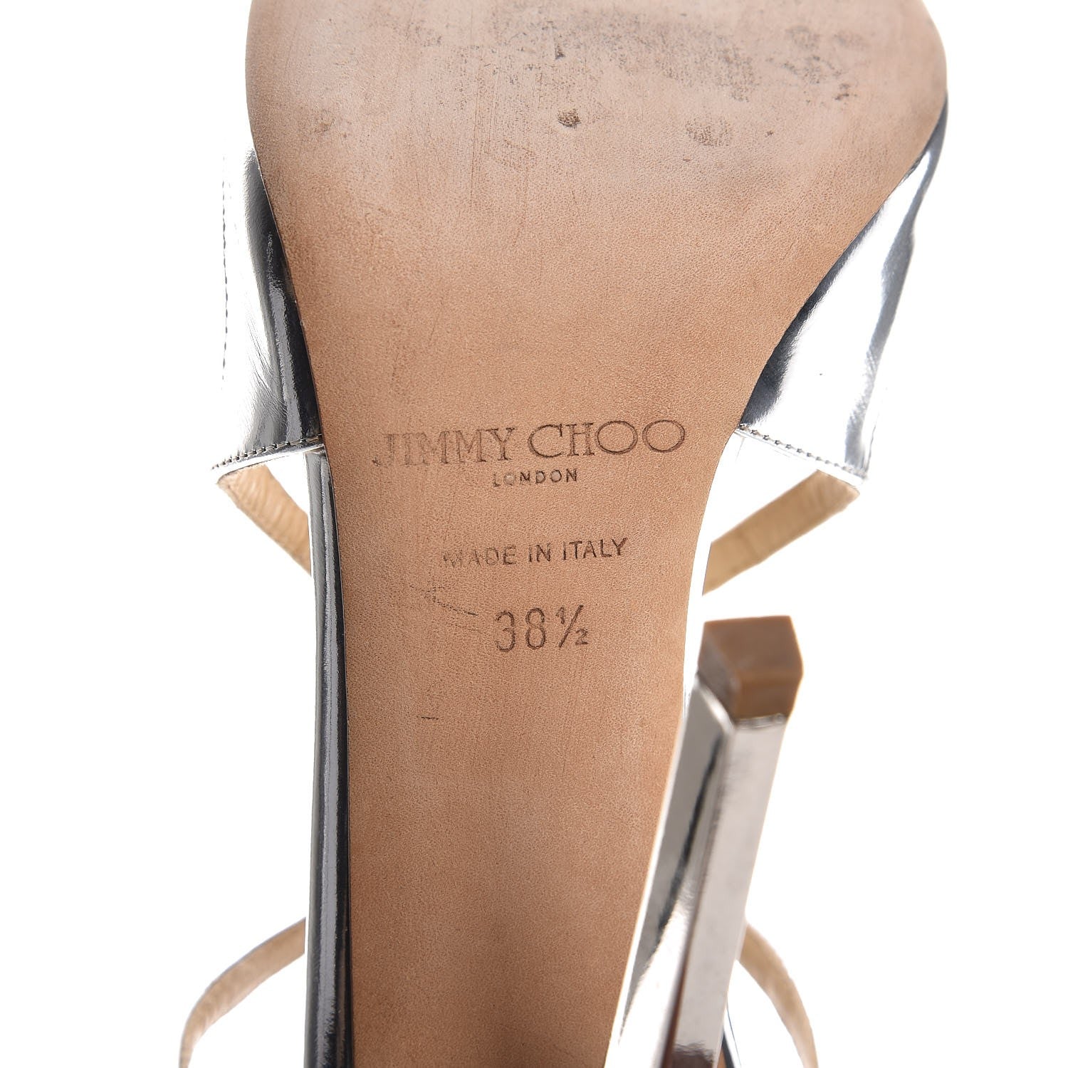 Jimmy Choo Mirror Calfskin Lang Sandals 38.5 Silver Liquid 8 of 9