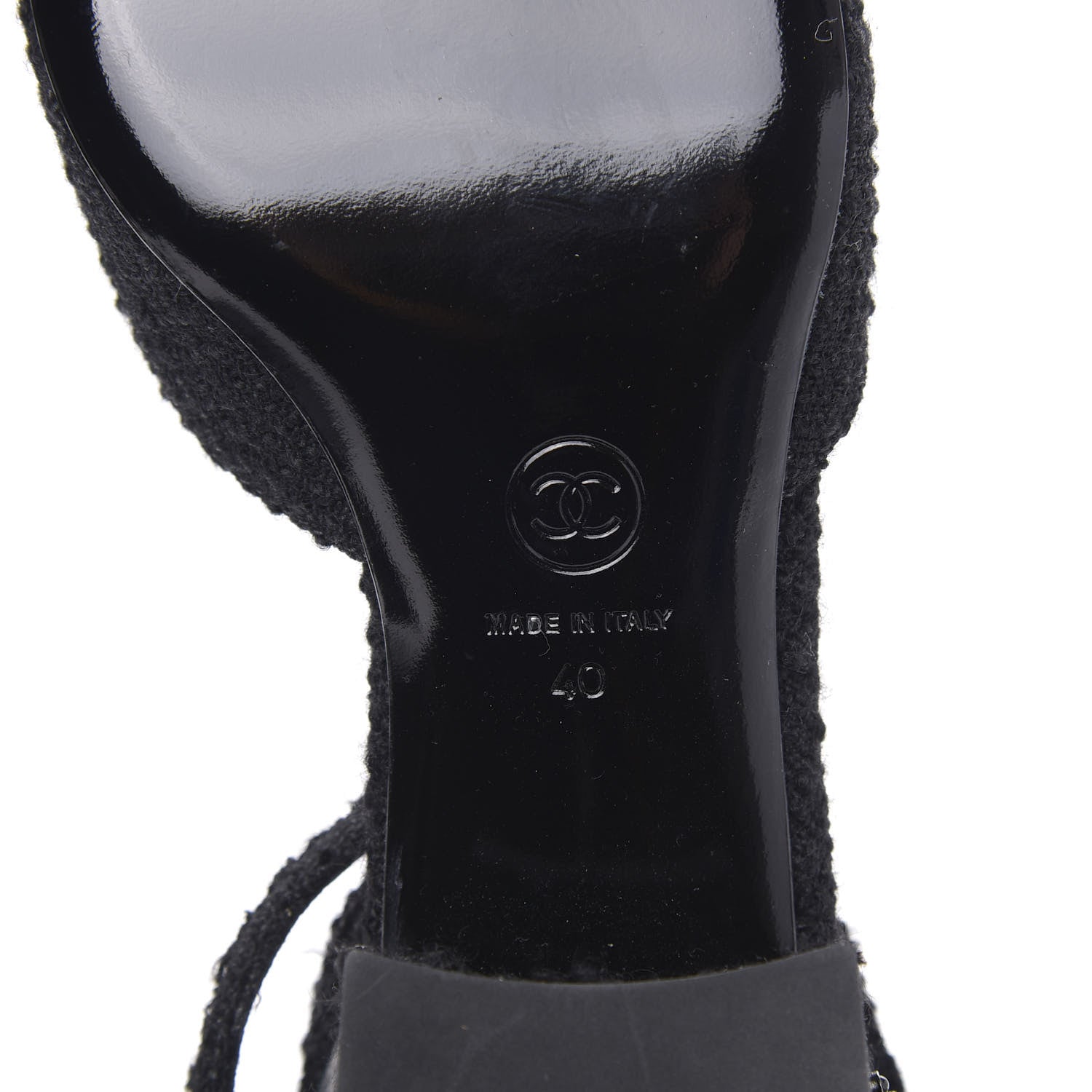Chanel Tweed Iridescent Calfskin Cap Toe CC Slingback Pumps 40 Black Silver 7 of 8