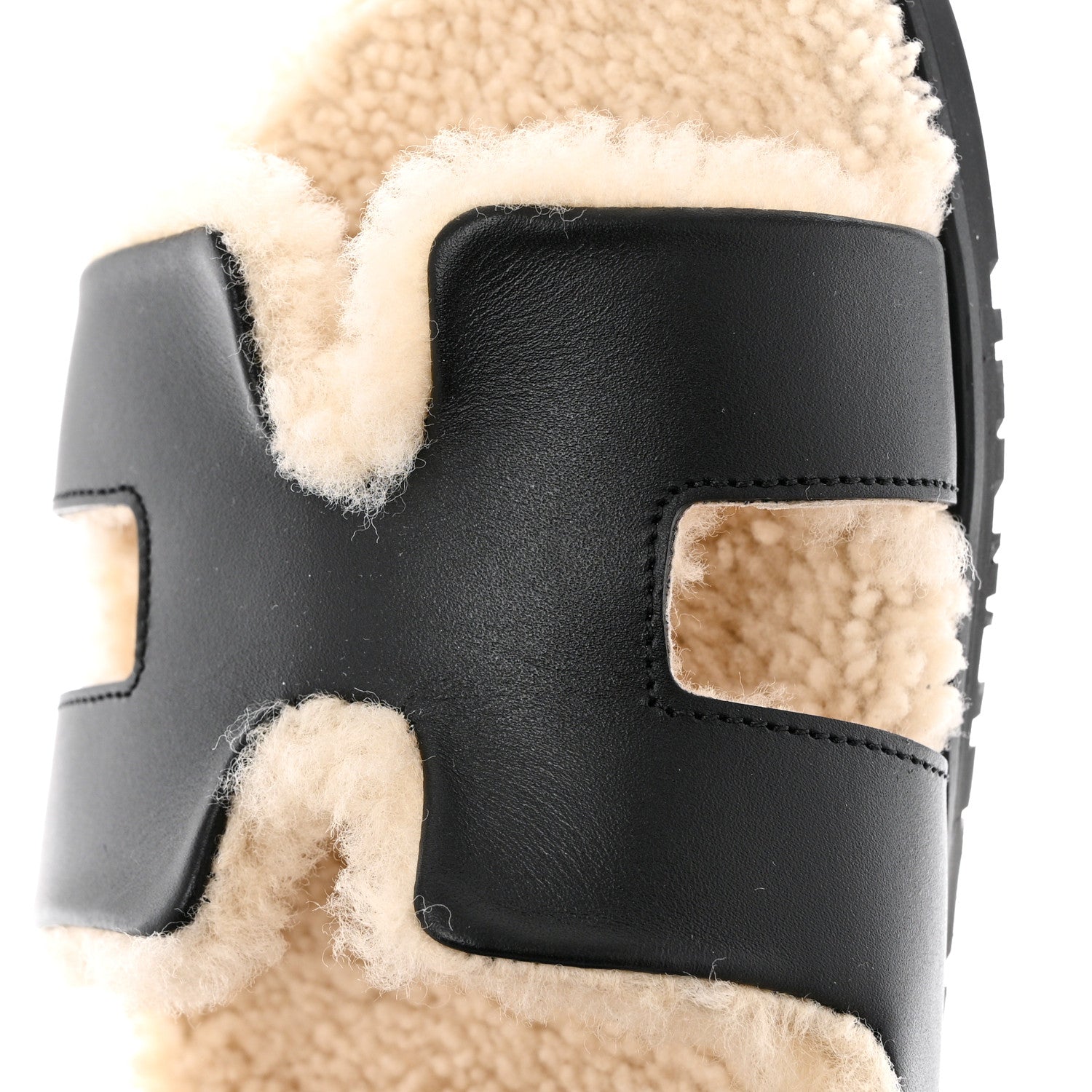 Hermes Calfskin Woolskin Womens Chypre Sandals 40 Black Ecru 10 of 11