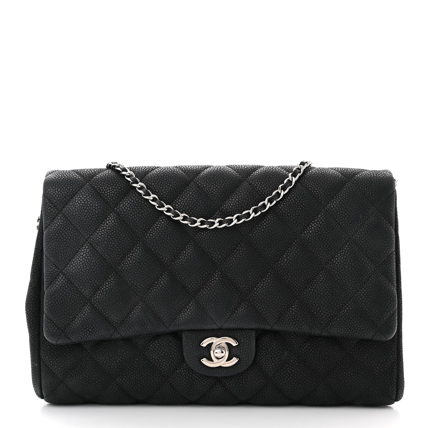 Caviar Quilted Clutch With Chain Flap Black