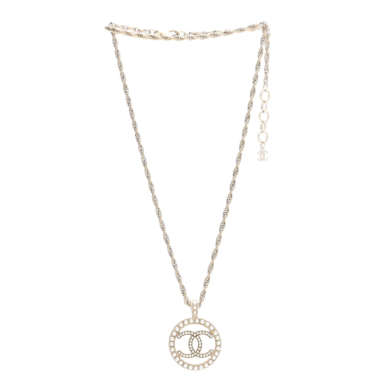 Chanel Pearl CC Round Pendant Necklace Gold 3 of 5