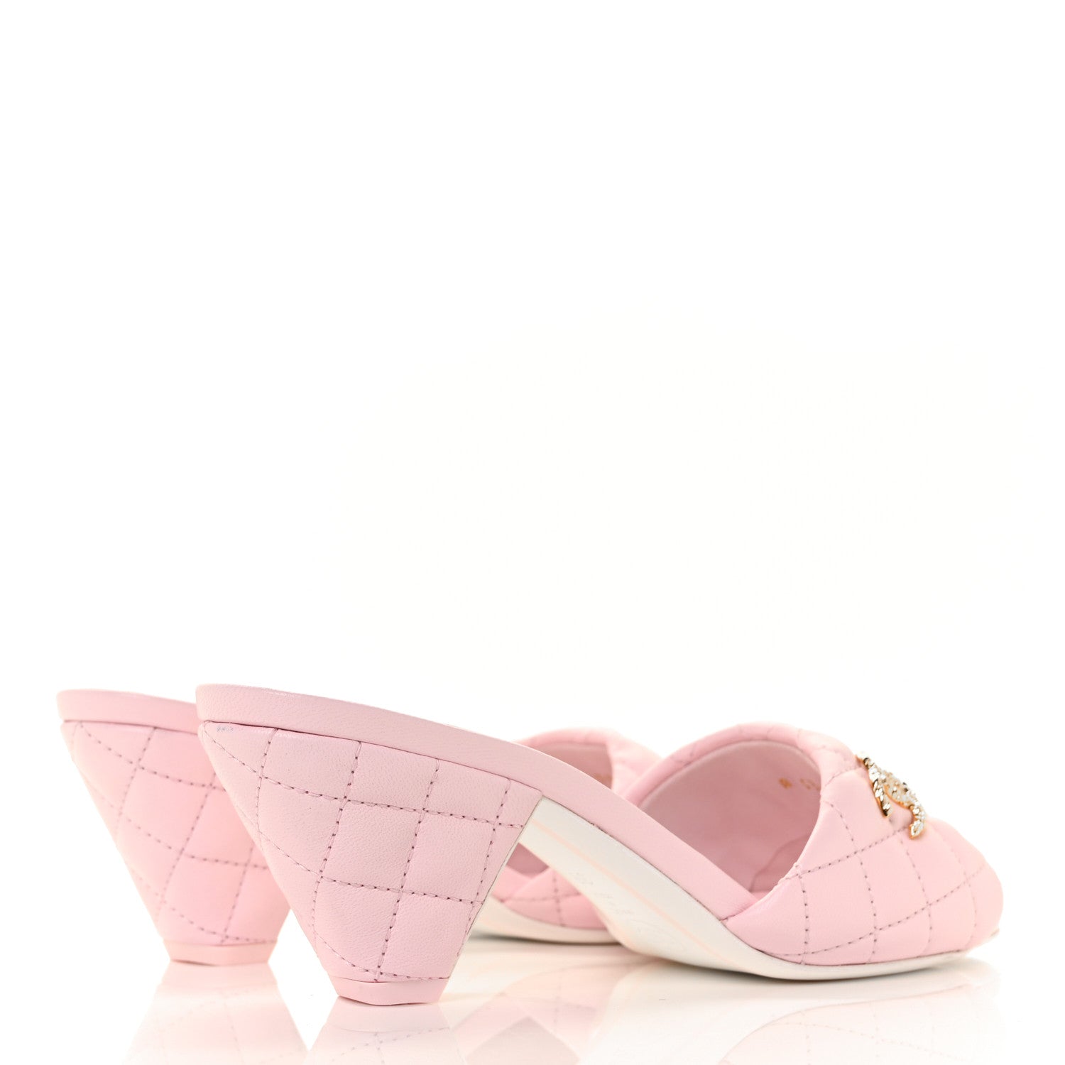 Chanel Lambskin Quilted Textured CC Mules 36 Light Pink 4 of 9