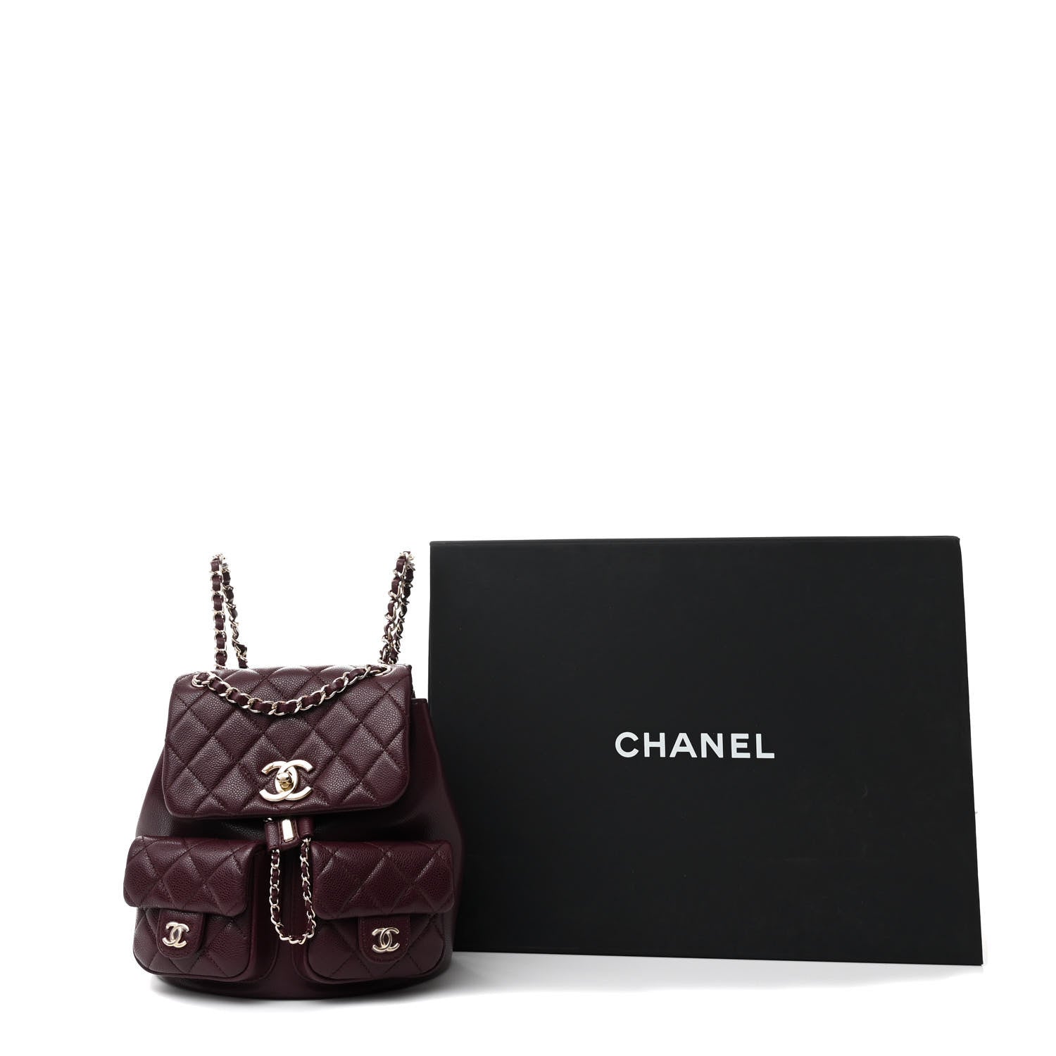 Chanel Shiny Caviar Quilted Medium Duma Pockets Drawstring Backpack Dark Burgundy 11 of 11