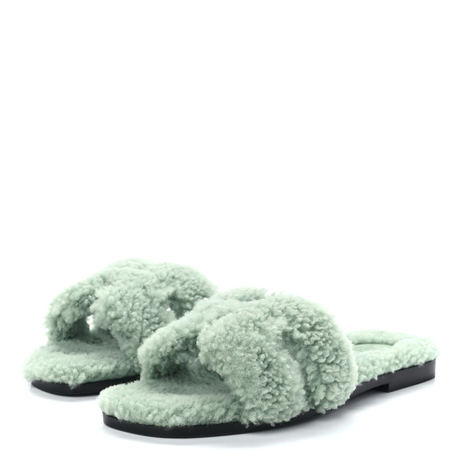Hermes Woolskin Oran Sandals 37 Vert D'Eau 3 of 8