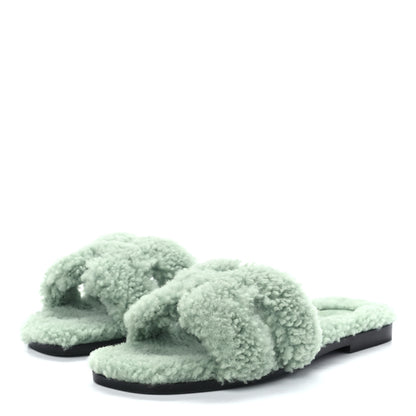 Hermes Woolskin Oran Sandals 37 Vert D'Eau 3 of 8