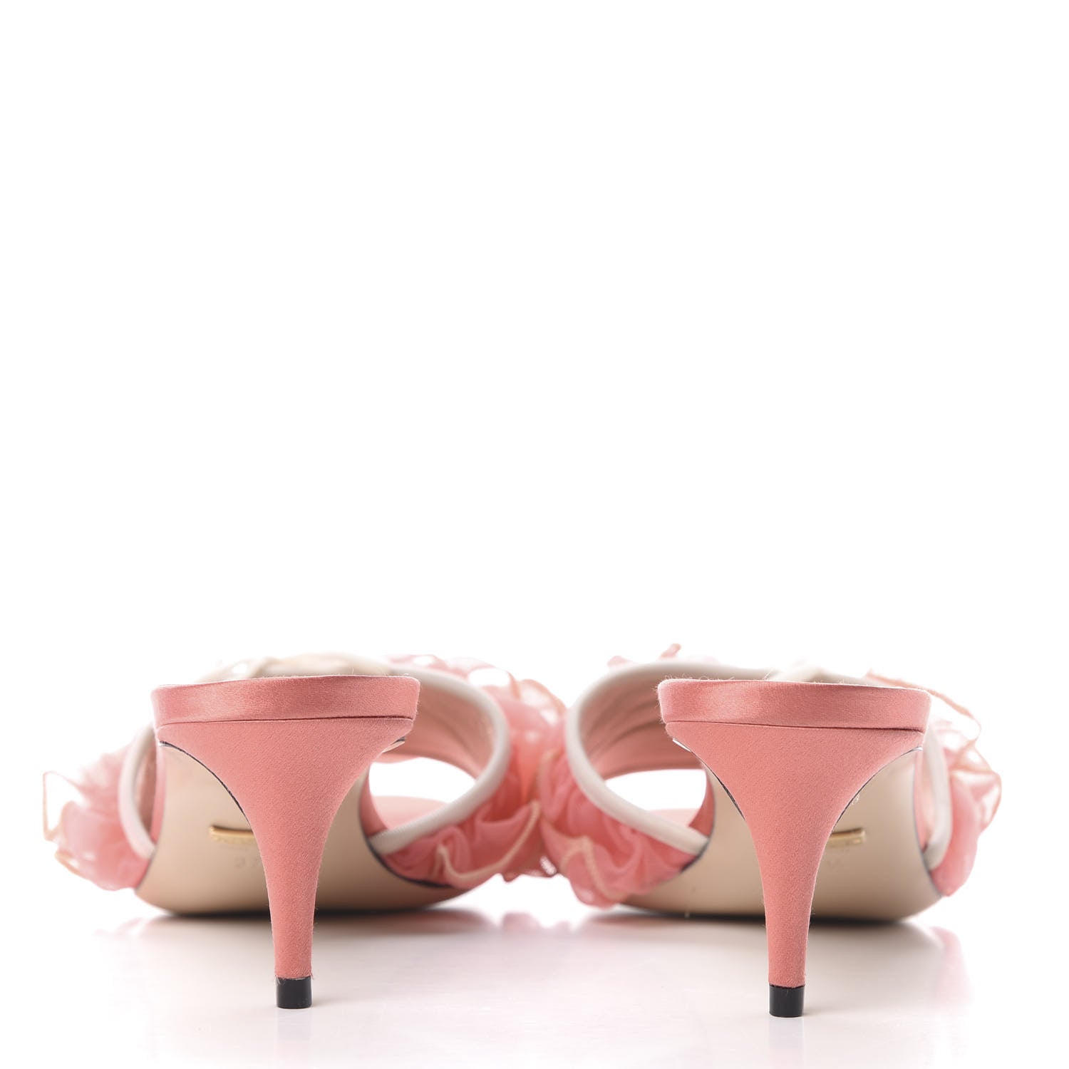 Gucci Tulle Ruffle Low Heel Slide Sandals 37.5 Peach White 6 of 10