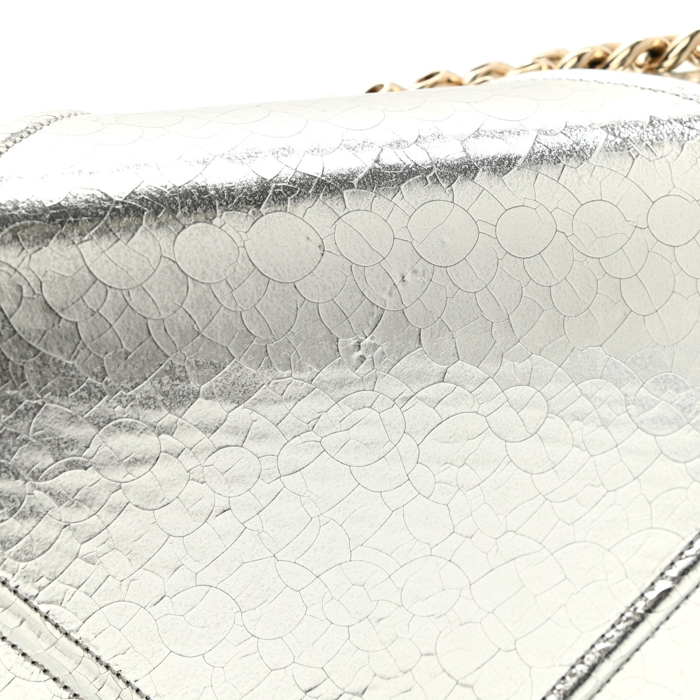 Metallic Ceramic Effect Deerskin Medium Diorama Flap Bag Silver