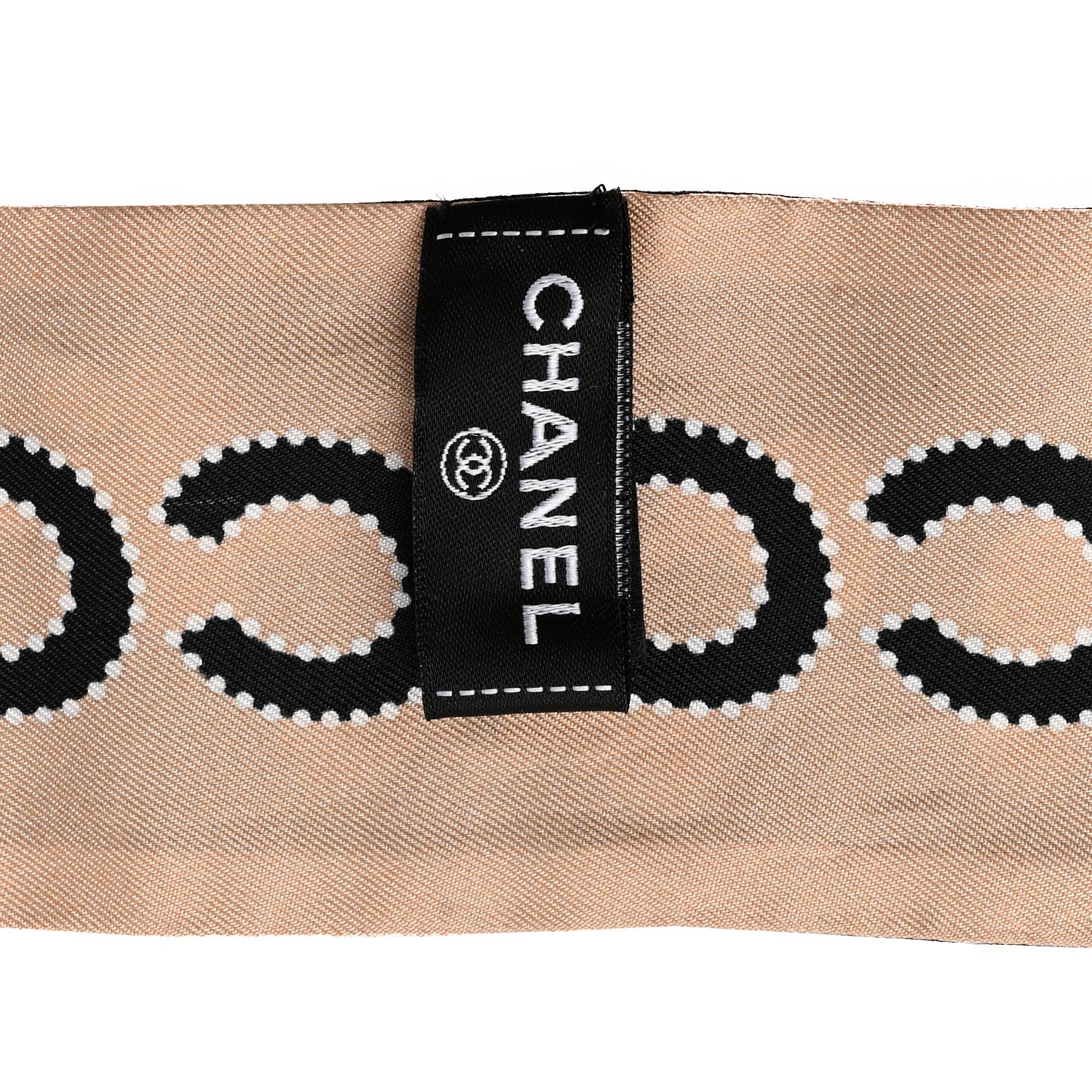 Chanel Silk CC Slim Bandeau Scarf Black Light Beige Ecru 3 of 5