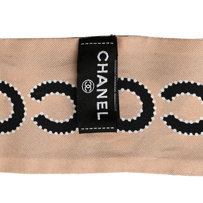 Chanel Silk CC Slim Bandeau Scarf Black Light Beige Ecru 3 of 5