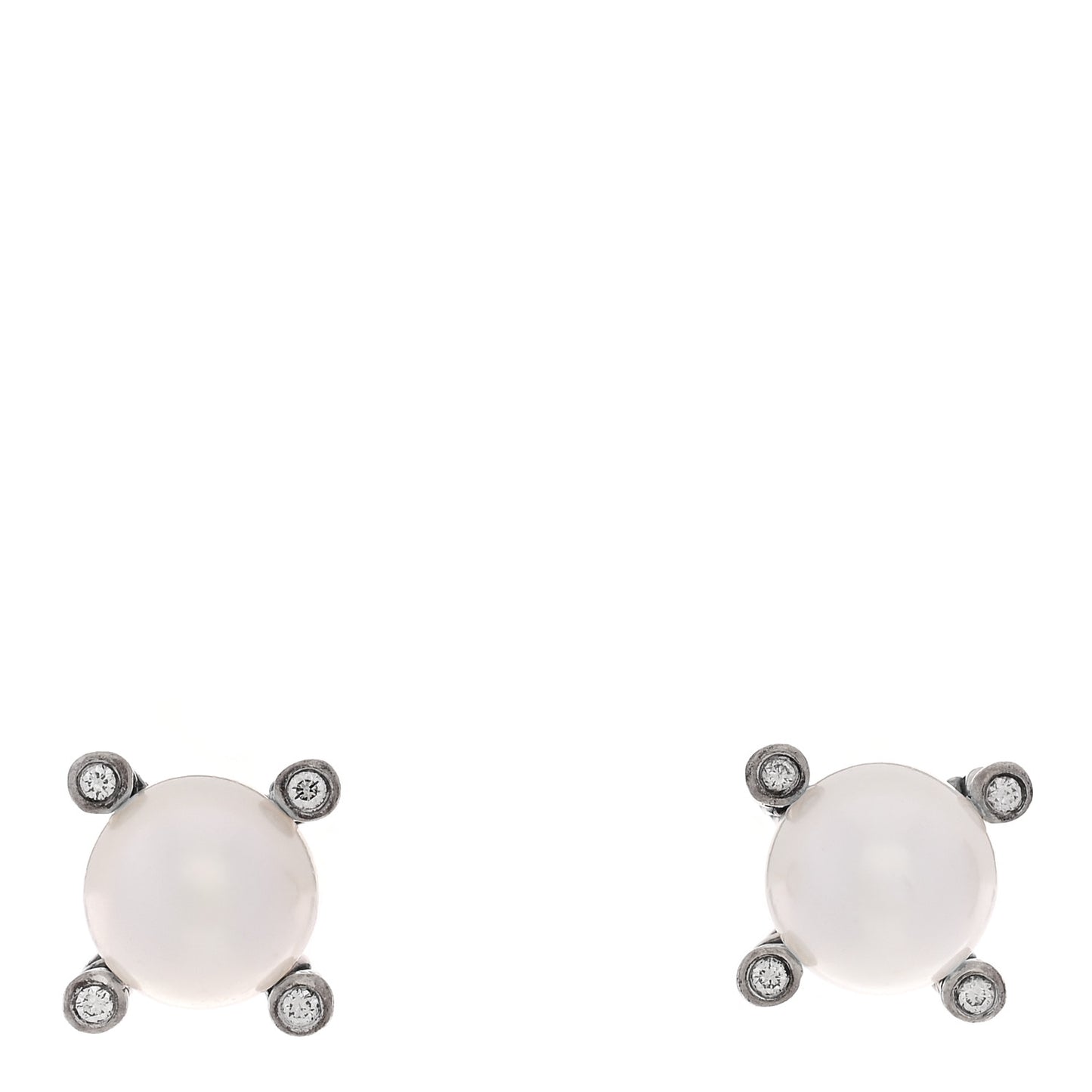 Sterling Silver Diamond Cultured Pearl 6-6.5mm Cable Stud Earrings