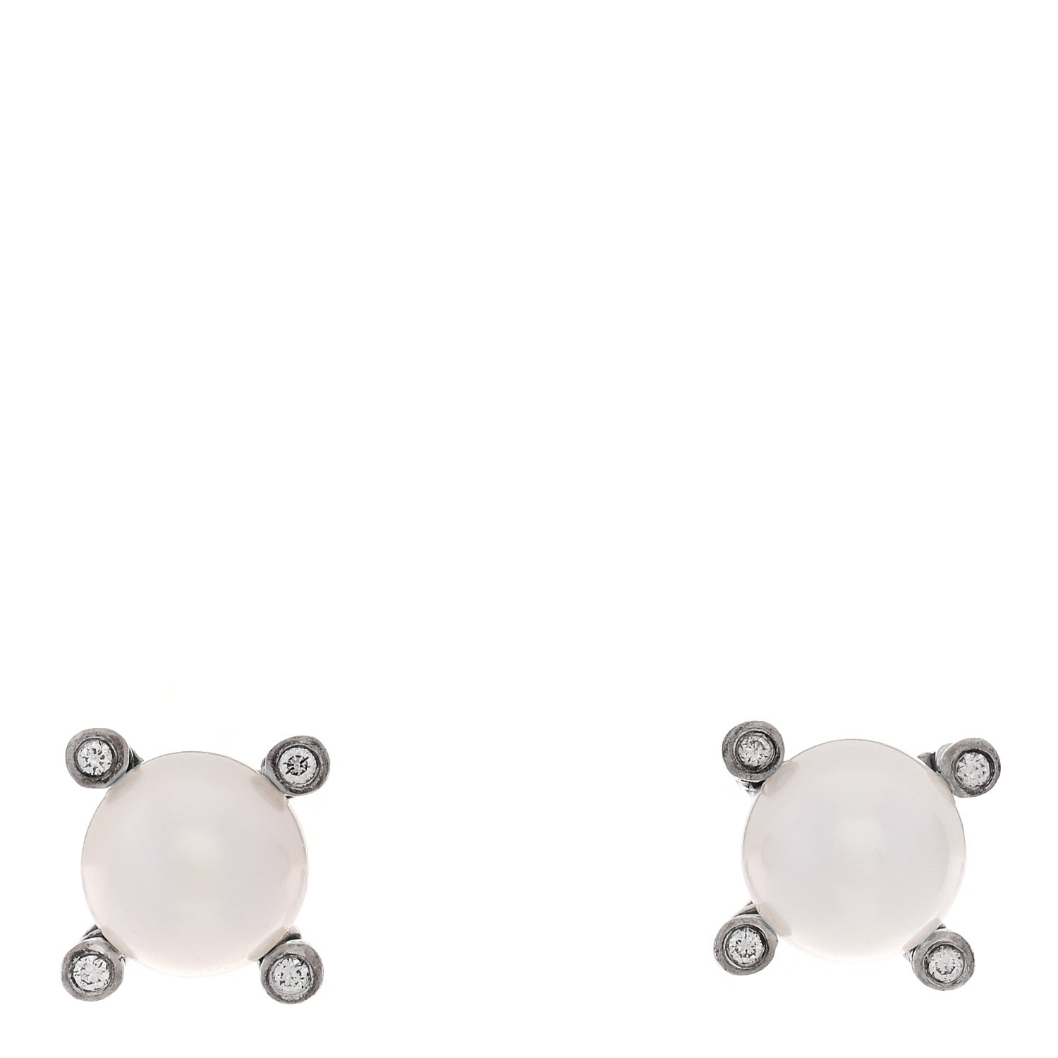 David Yurman Sterling Silver Diamond Cultured Pearl 6-6.5mm Cable Stud Earrings 1 of 5