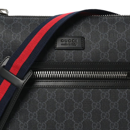 Gucci GG Supreme Monogram Appia Calfskin Web Flat Messenger Bag Black Grey 8 of 10