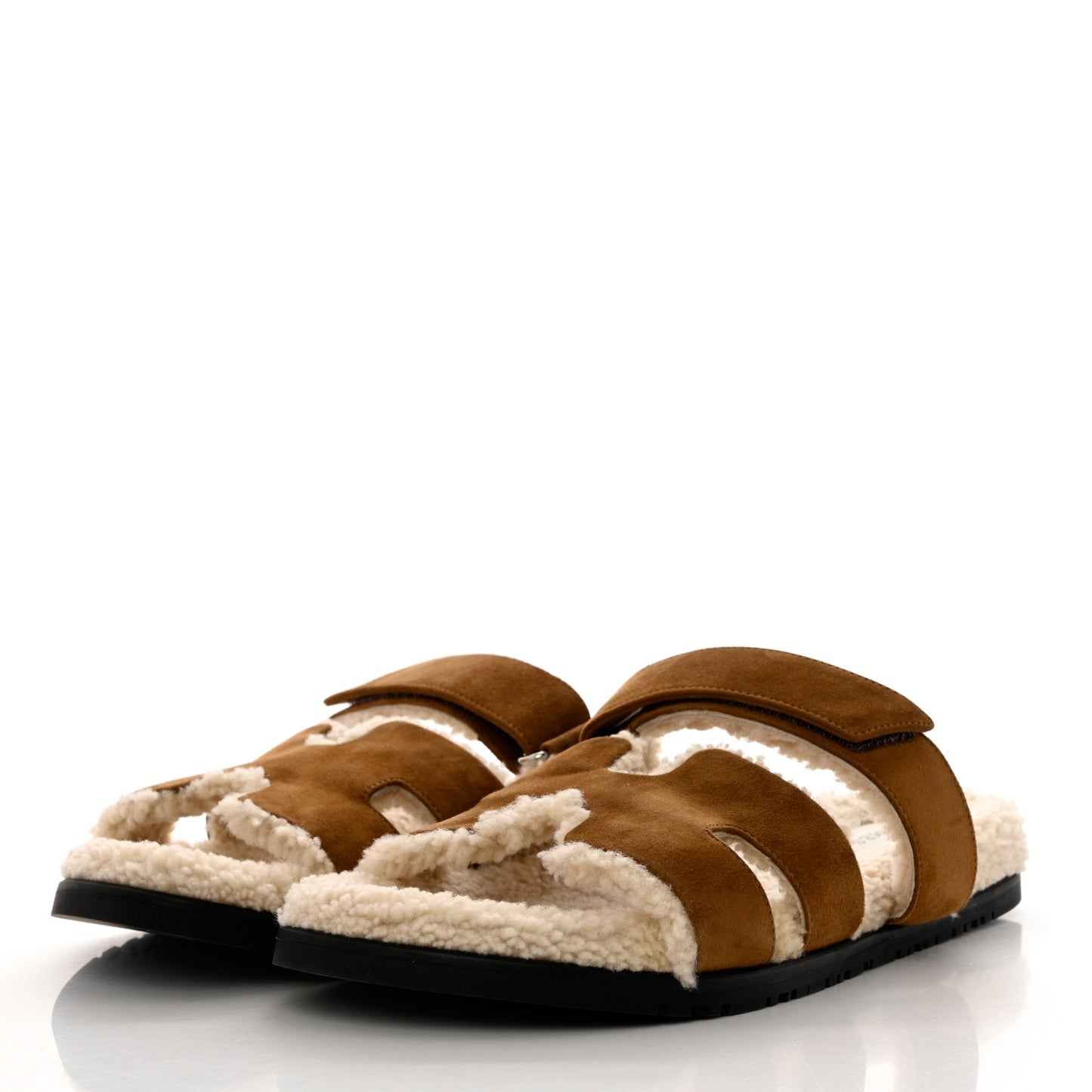 Suede Goatskin Woolskin Mens Chypre Sandals 44 Brun Fume Ecru