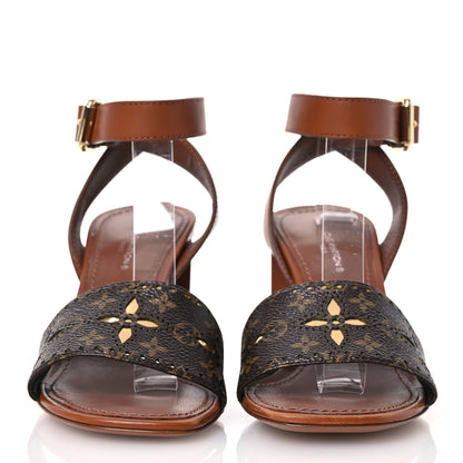 Louis Vuitton Calfskin Perforated Monogram Silhouette Sandals 35 Gold 2 of 16