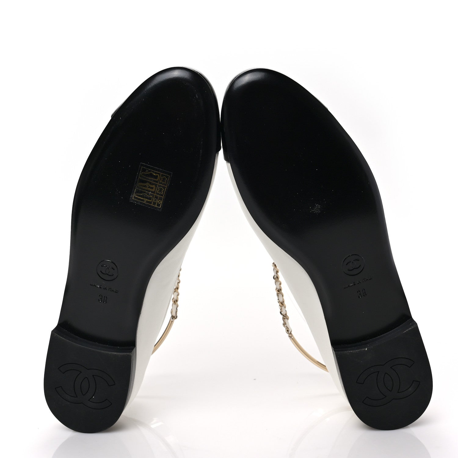 Chanel Lambskin Patent Calfskin Cap Toe Ankle Chain Ballerina Flats 38 White Black 5 of 8