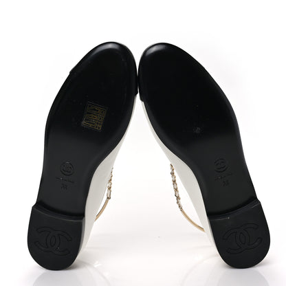 Chanel Lambskin Patent Calfskin Cap Toe Ankle Chain Ballerina Flats 38 White Black 5 of 8