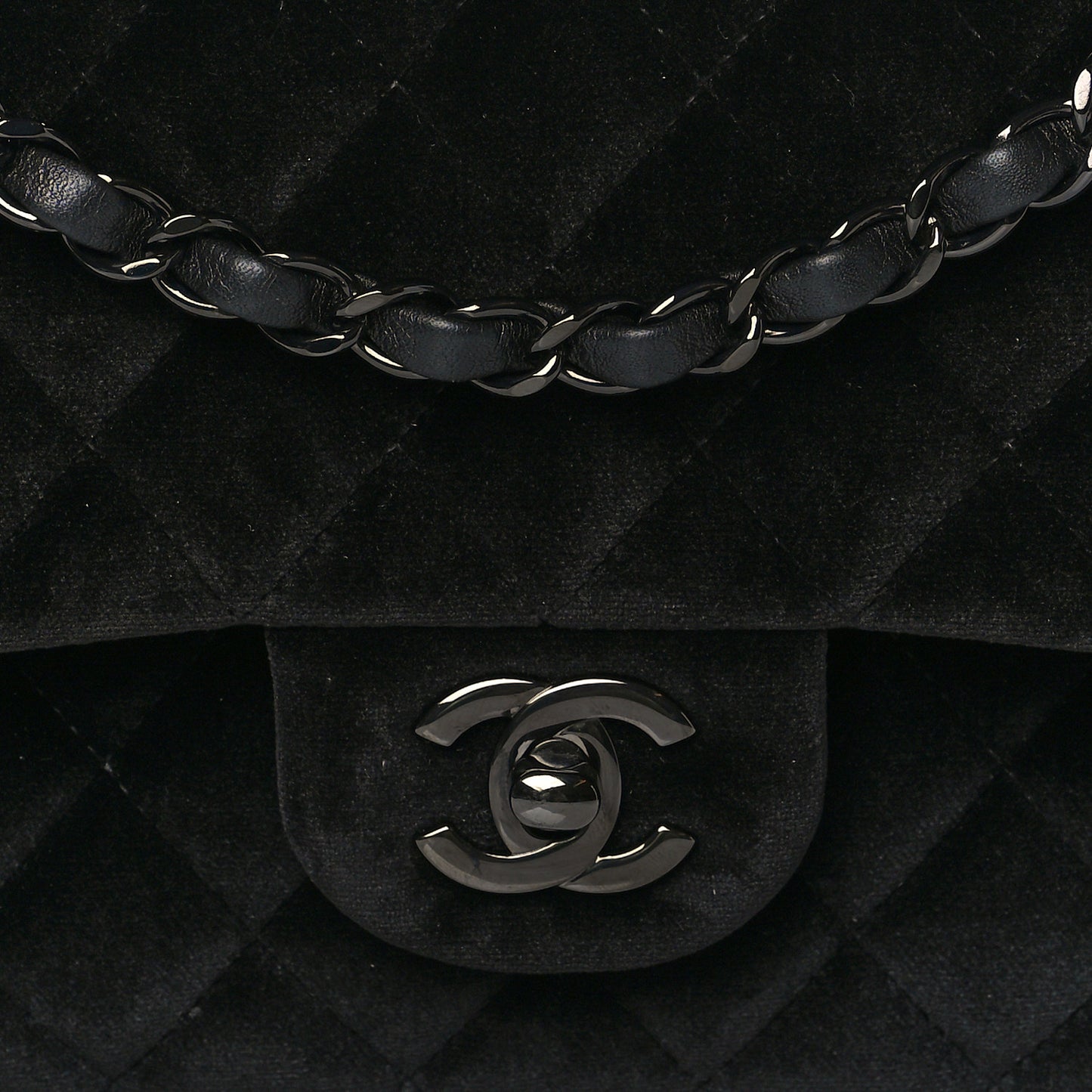 Velvet Quilted Medium Double Flap So Black