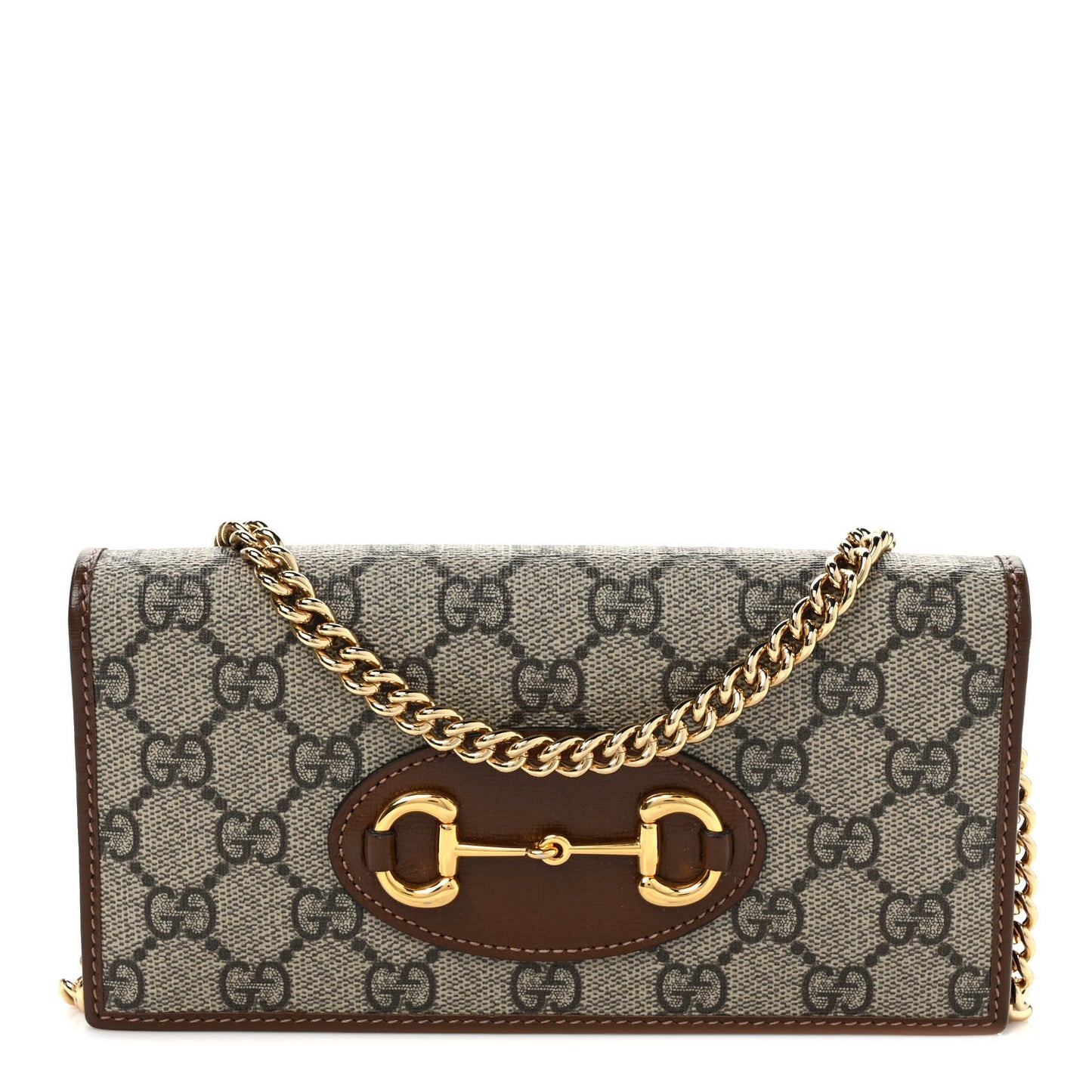 GG Supreme Monogram Azalea Calfskin Horsebit 1955 Wallet On Chain Beige Ebony Brown Sugar