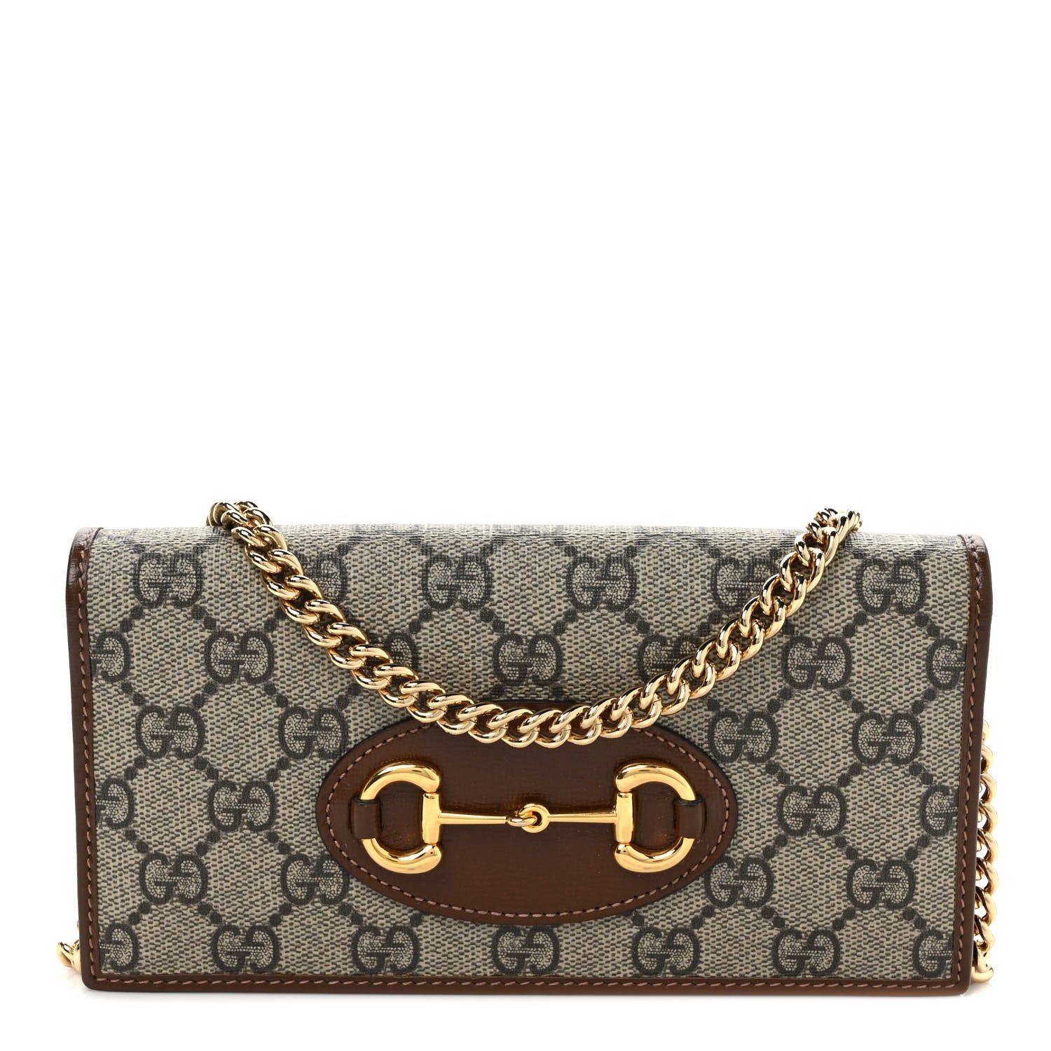 Gucci GG Supreme Monogram Azalea Calfskin Horsebit 1955 Wallet On Chain Beige Ebony Brown Sugar 1 of 8
