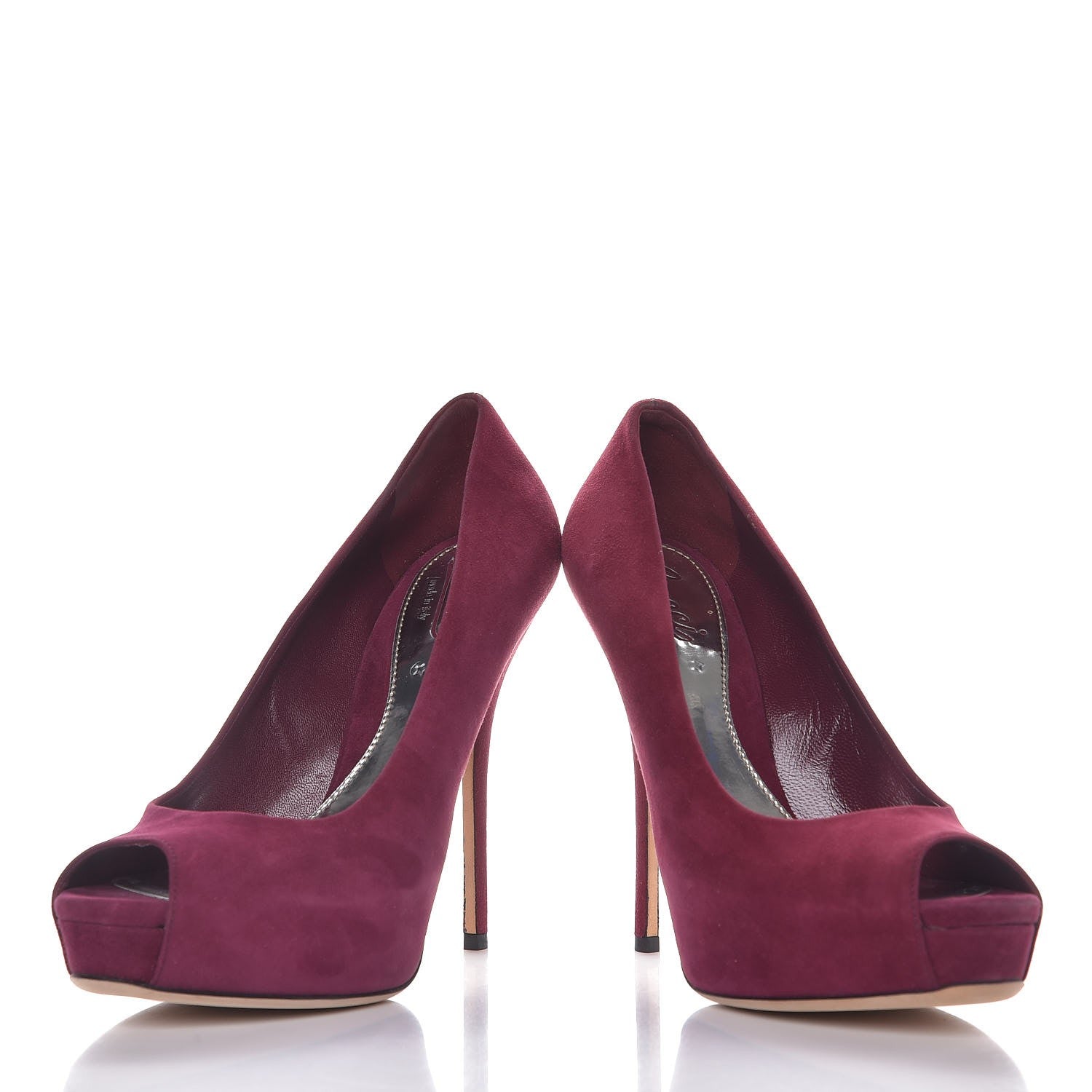 Gucci Suede Sofia Peep Toe Pumps 38.5 Fuchsia 6 of 11