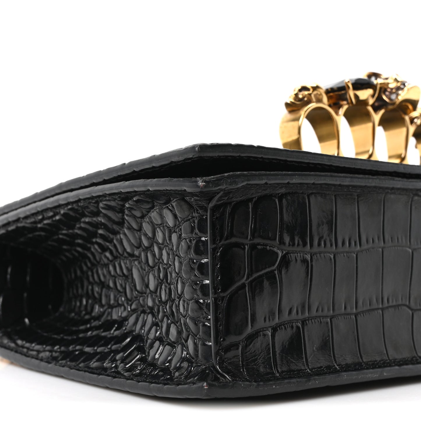 Crocodile Embossed Calfskin Knuckle Jeweled Crossbody Black