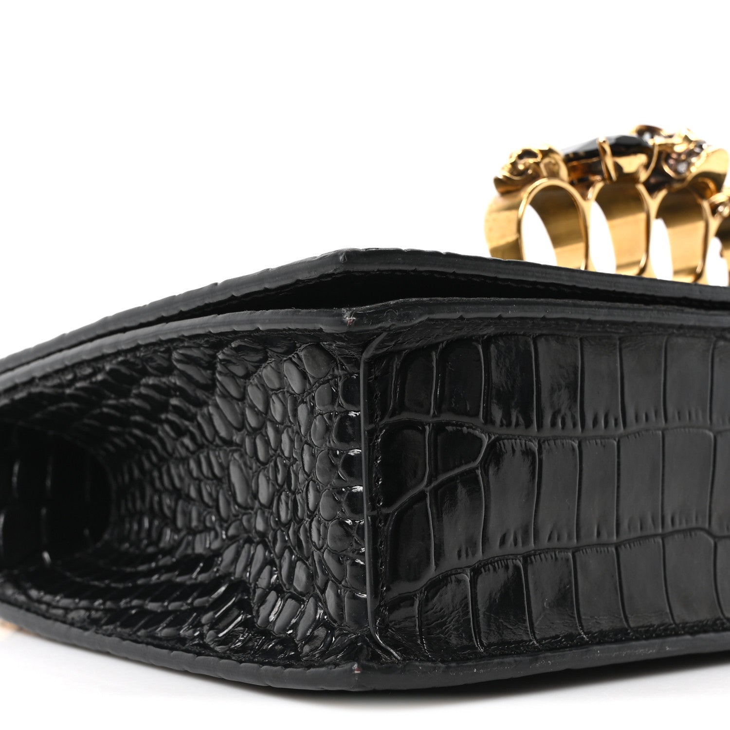 Alexander McQueen Crocodile Embossed Calfskin Knuckle Jeweled Crossbody Black 9 of 10