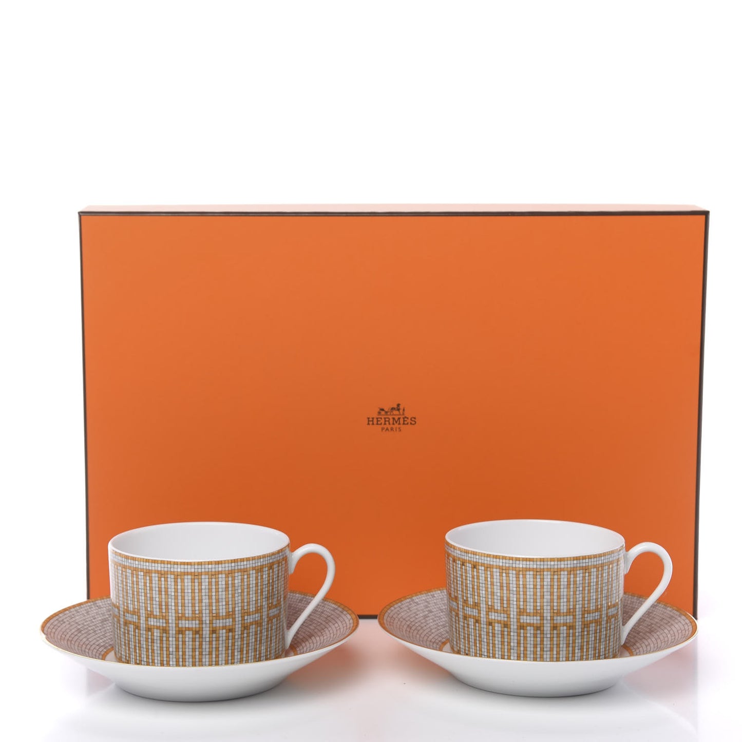 Porcelain Mosaique Au 24 Gold Tea Cup And Saucer Set Of 2