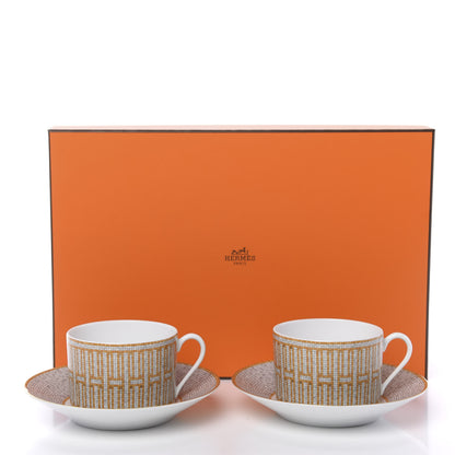 Hermes Porcelain Mosaique Au 24 Gold Tea Cup And Saucer Set Of 2 12 of 12