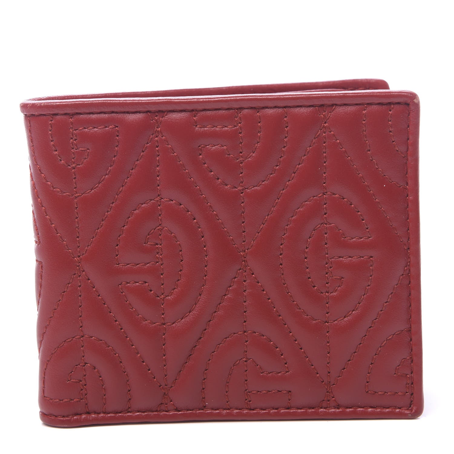 Gucci Calfskin G Rhombus Quilted Bi-Fold Wallet Hibiscus Red 1 of 7