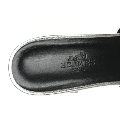 Hermes Metallic Calfskin Tandem Sandals 38 Gris Argente 7 of 7