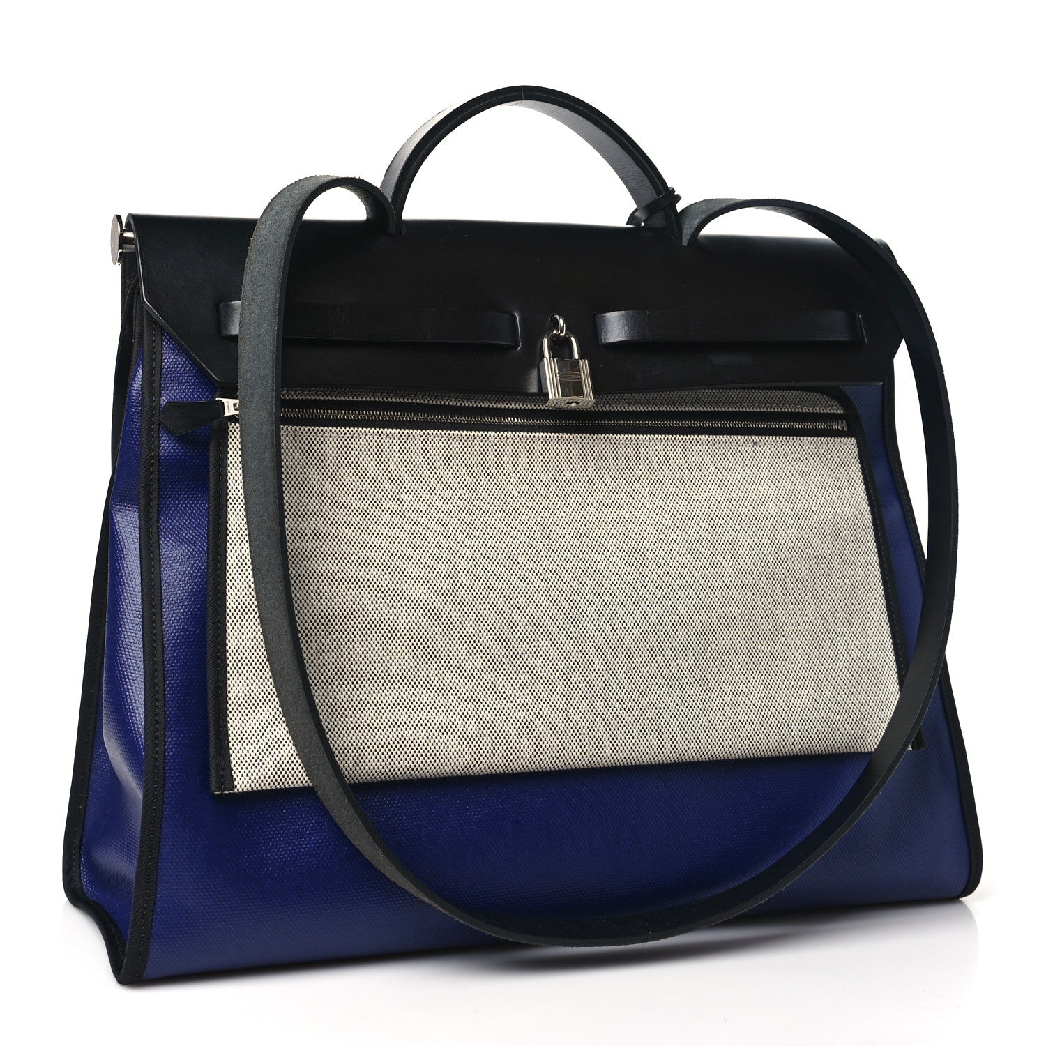 Hermes Toile H Berline Vache Hunter Herbag Zip 39 MM Bleu Saphir Black 4 of 12
