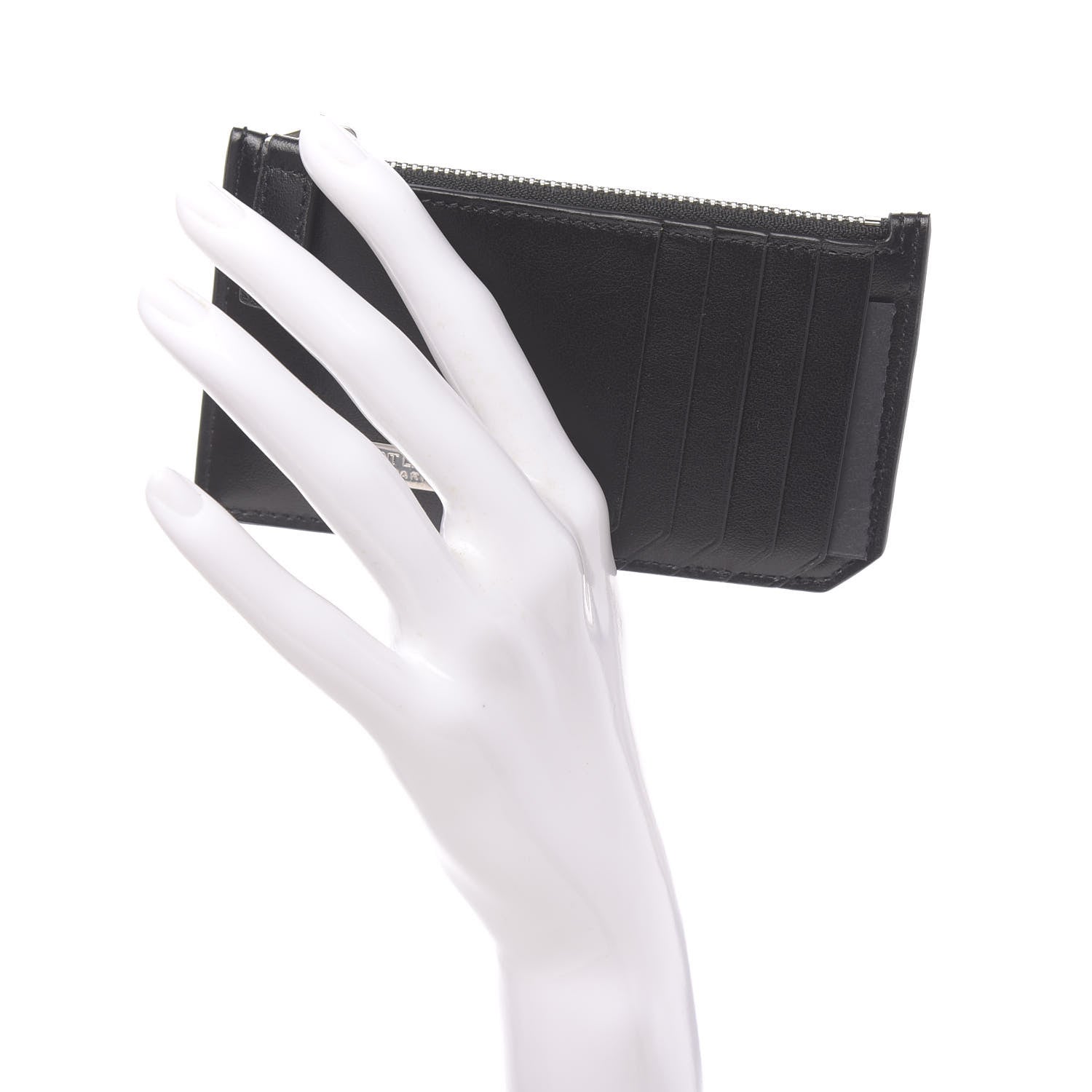 Saint Laurent Calfskin Plate 5 Fragments Zip Pouch Card Holder Black 2 of 8
