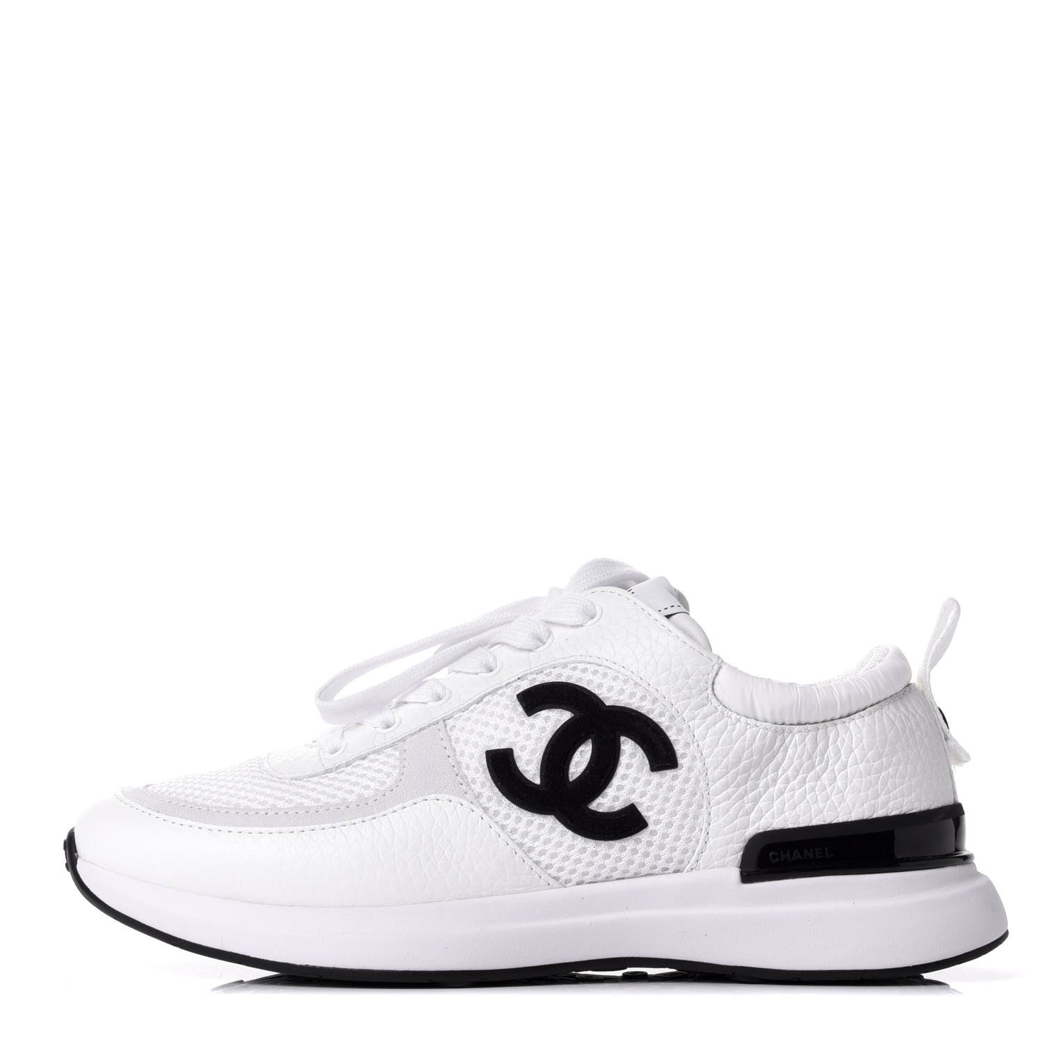 Chanel Calfskin Mesh Lycra Suede Womens Logo Sneakers 37.5 White 1 of 11