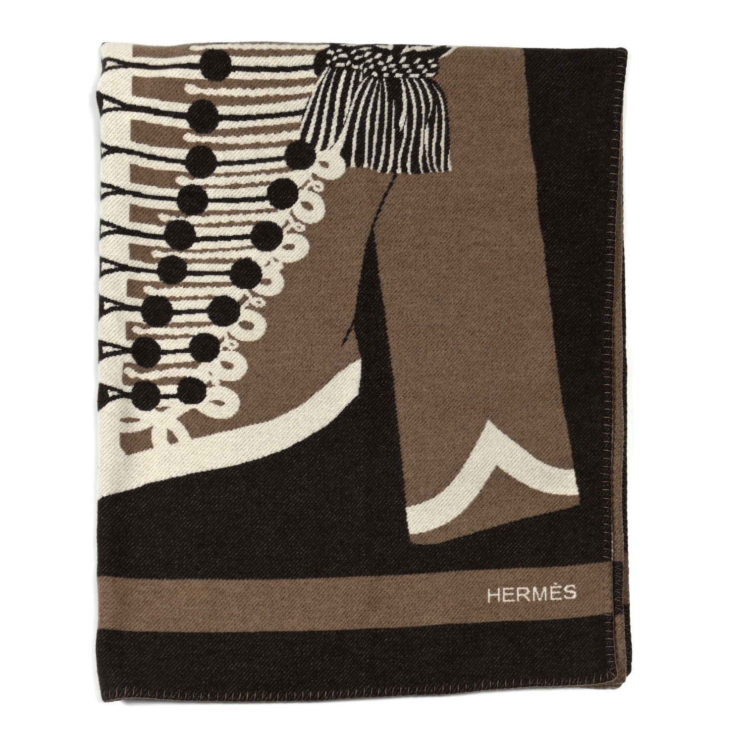 Hermes Wool Cashmere Brandebourgs Blanket Ecorce 1 of 4