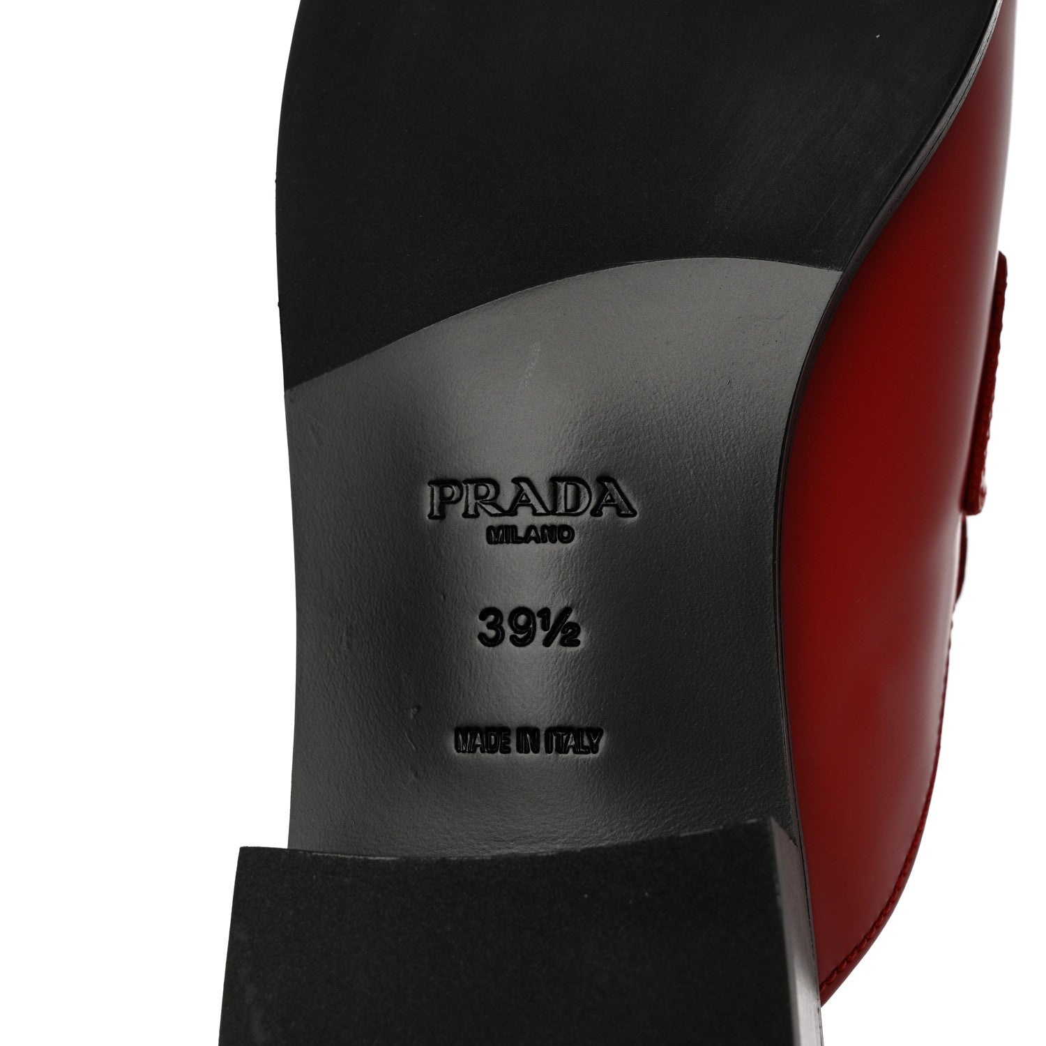 Prada Spazzolato Metal Triangle Logo 25mm Loafer Mules 39.5 Scarlatto 7 of 9