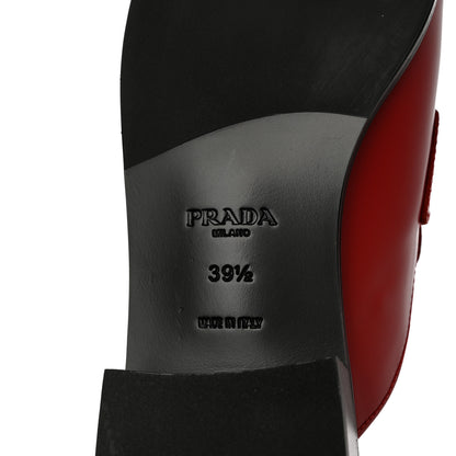 Prada Spazzolato Metal Triangle Logo 25mm Loafer Mules 39.5 Scarlatto 7 of 9