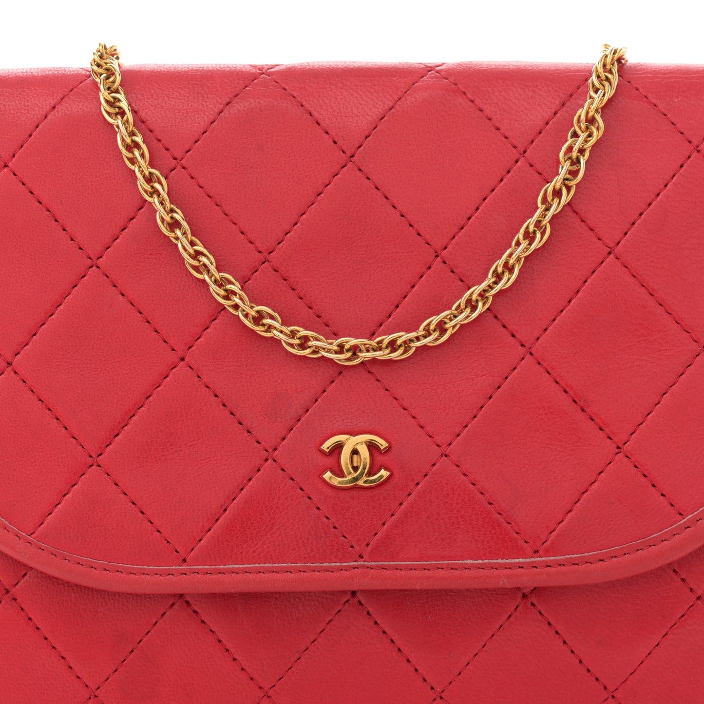 Lambskin Quilted Small Single Flap Red