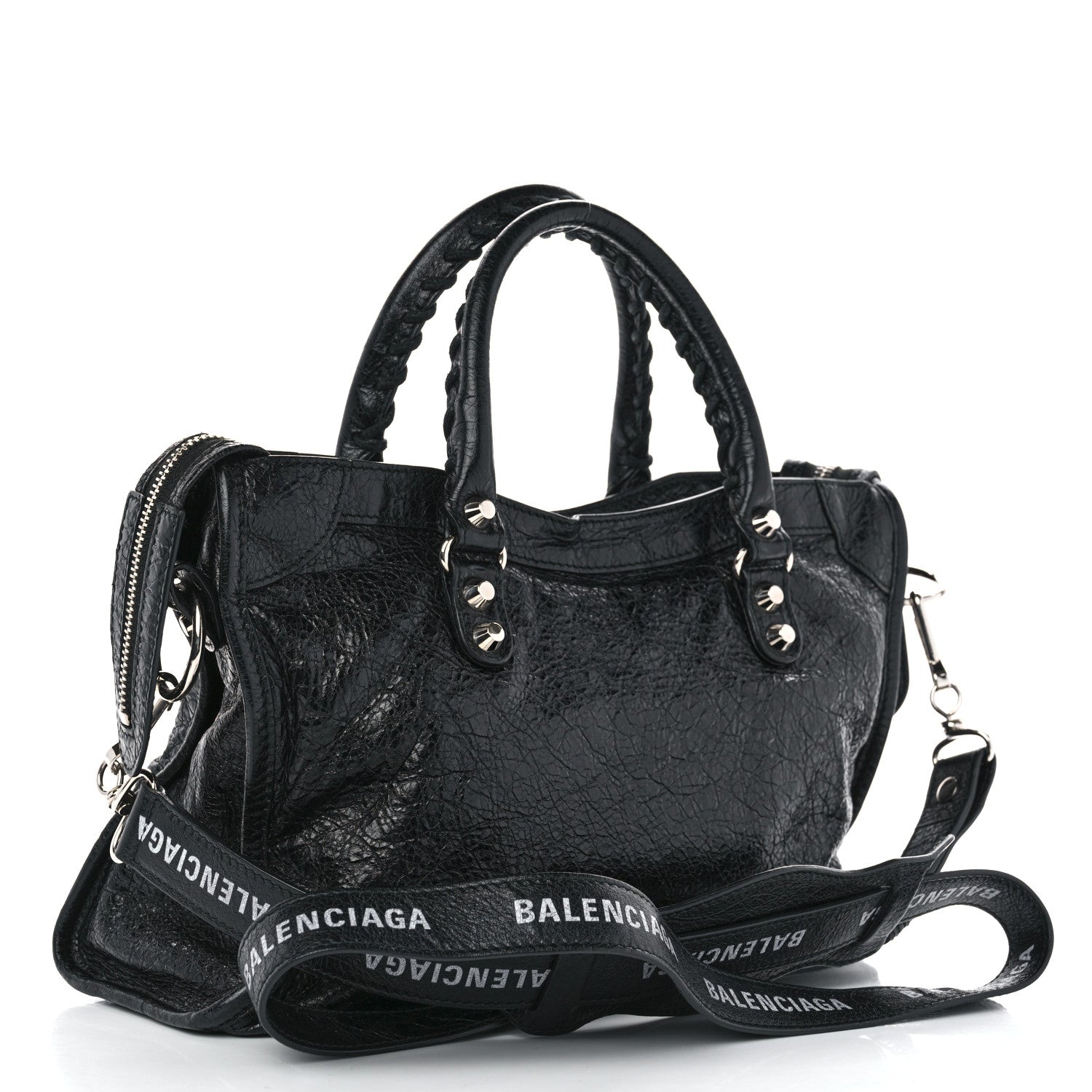 Balenciaga Agneau Classic Silver Hardware S City Logo Strap Black White 4 of 11