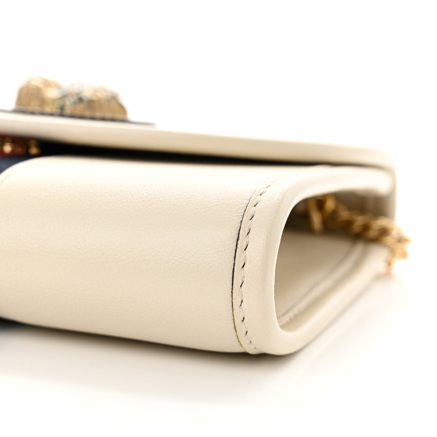 Textured Calfskin Web Mini Rajah Slim Flap Shoulder Bag Mystic White