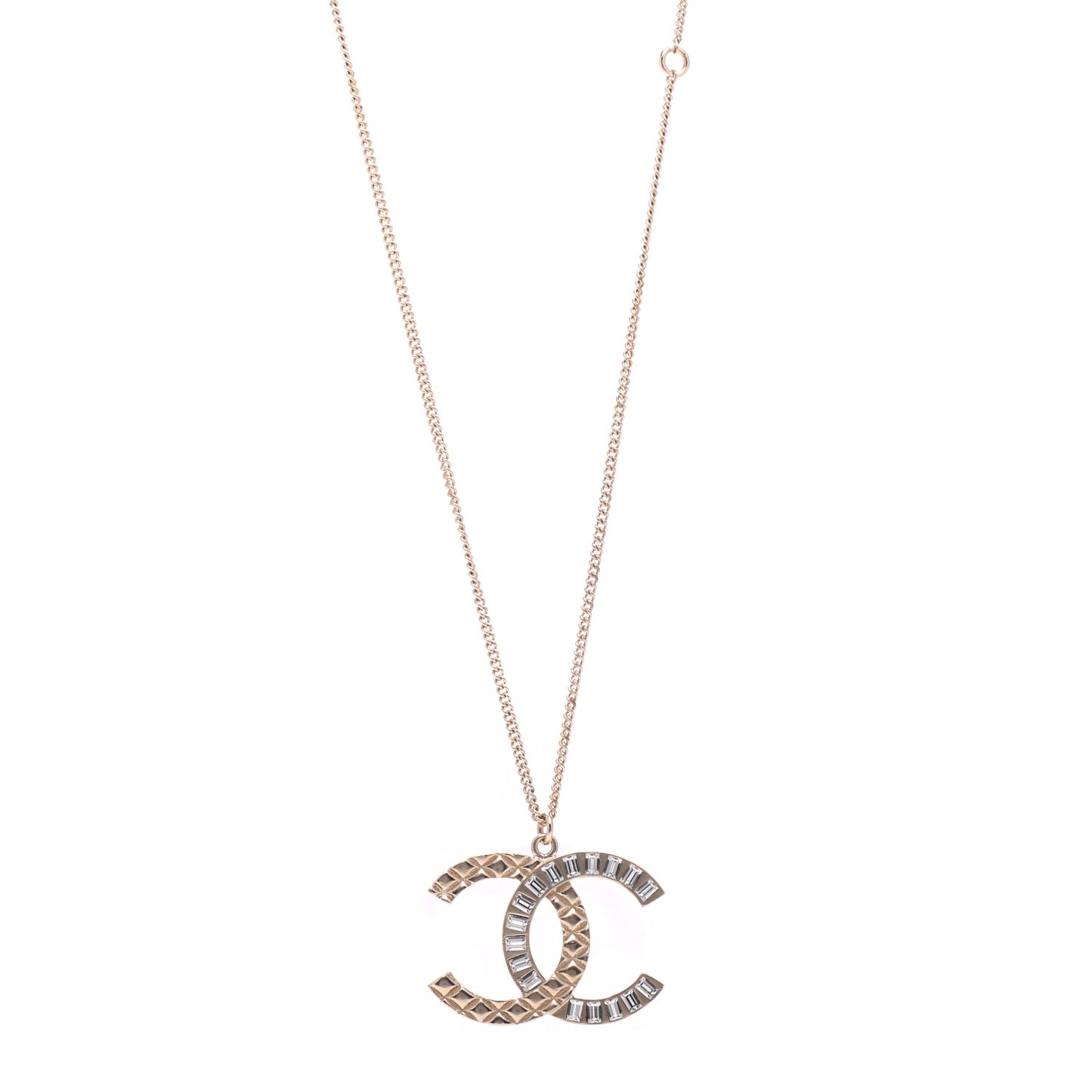 Baguette Crystal Quilted CC Pendant Necklace Gold