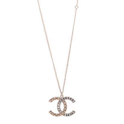 Chanel Baguette Crystal Quilted CC Pendant Necklace Gold 1 of 5