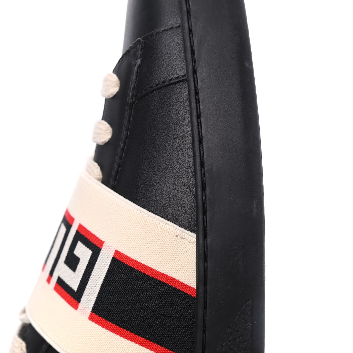 Calfskin Stripe Mens New Ace Sneakers 10 Black Ecru Red Flame