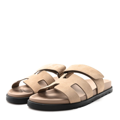 Hermes Suede Goatskin Womens Chypre Sandals 37.5 Beige Sable 4 of 10