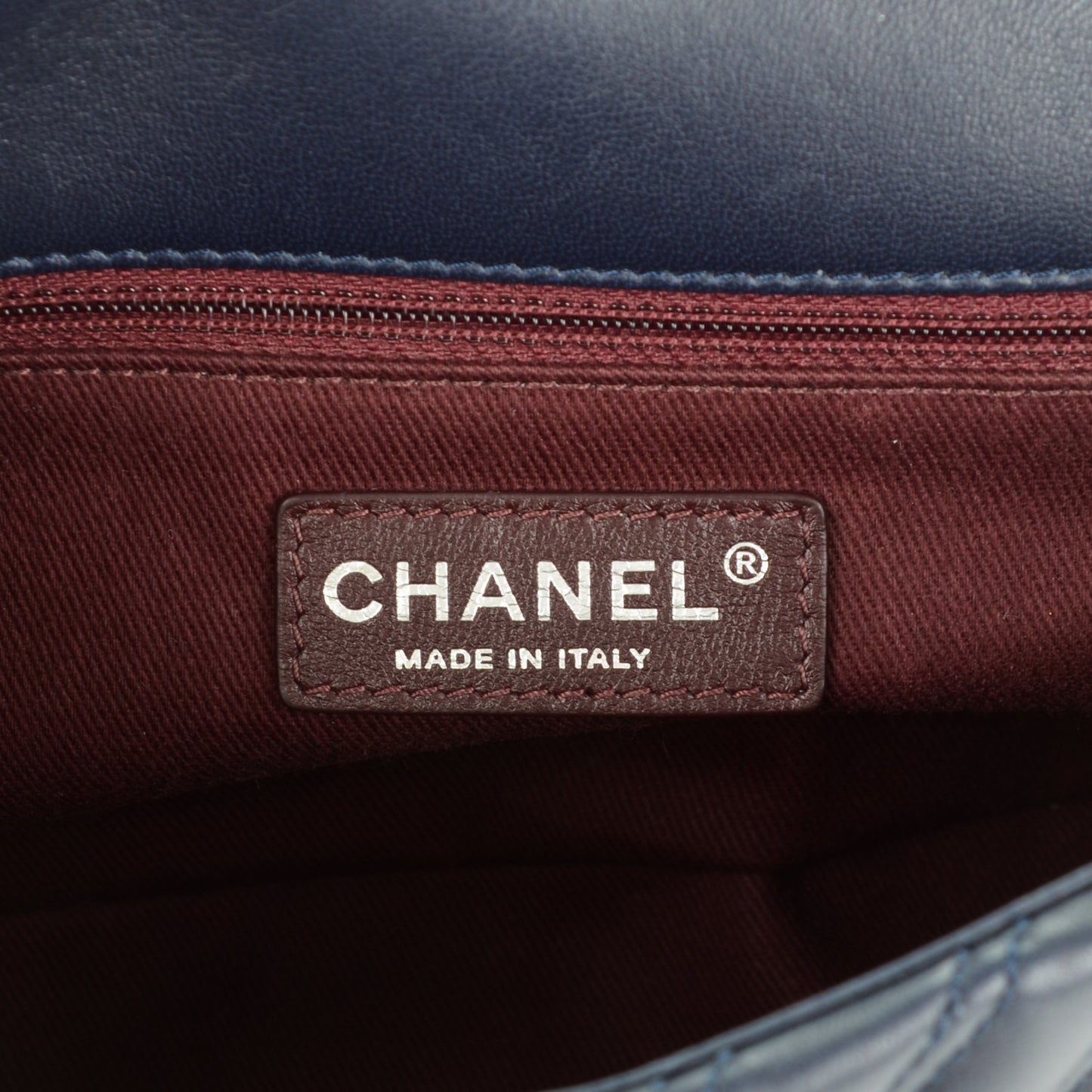 Lambskin Chevron Double Stitch Medium Single Flap Navy