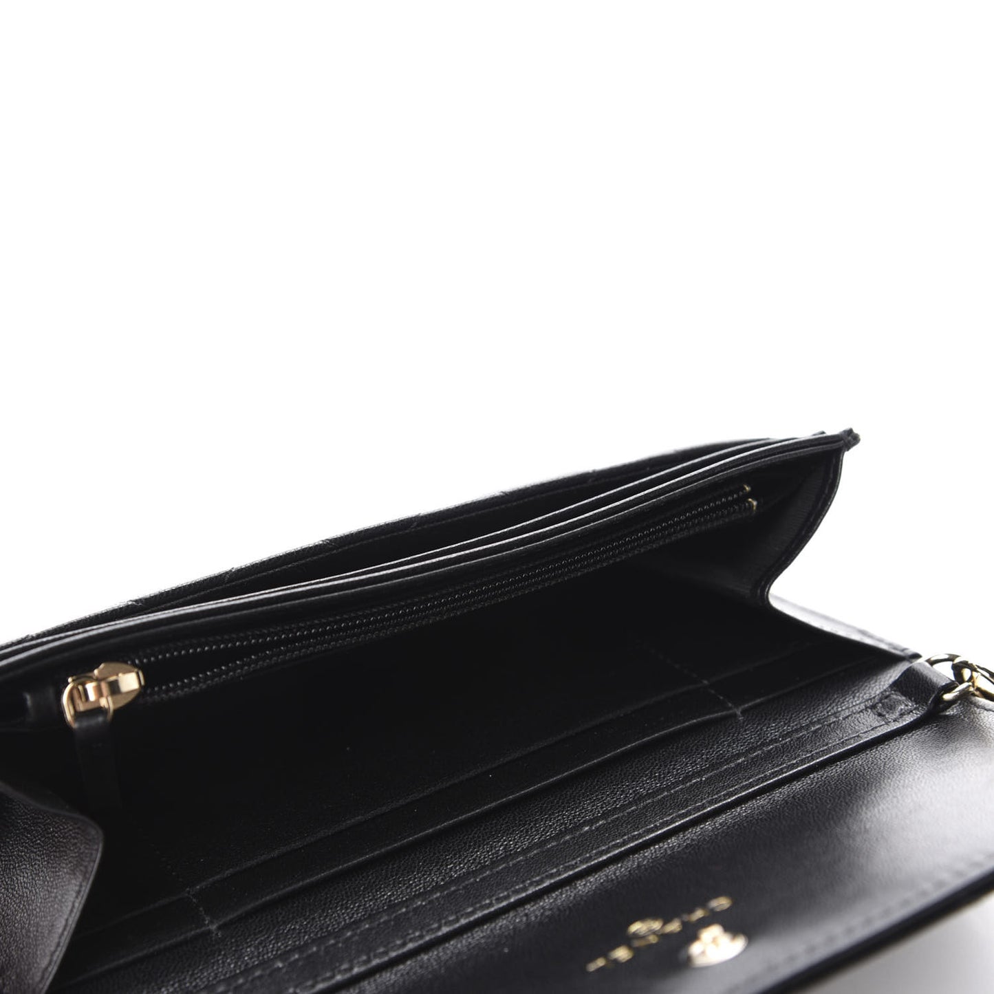 Shiny Lambskin Ribbon Quilted Clutch With Chain Black