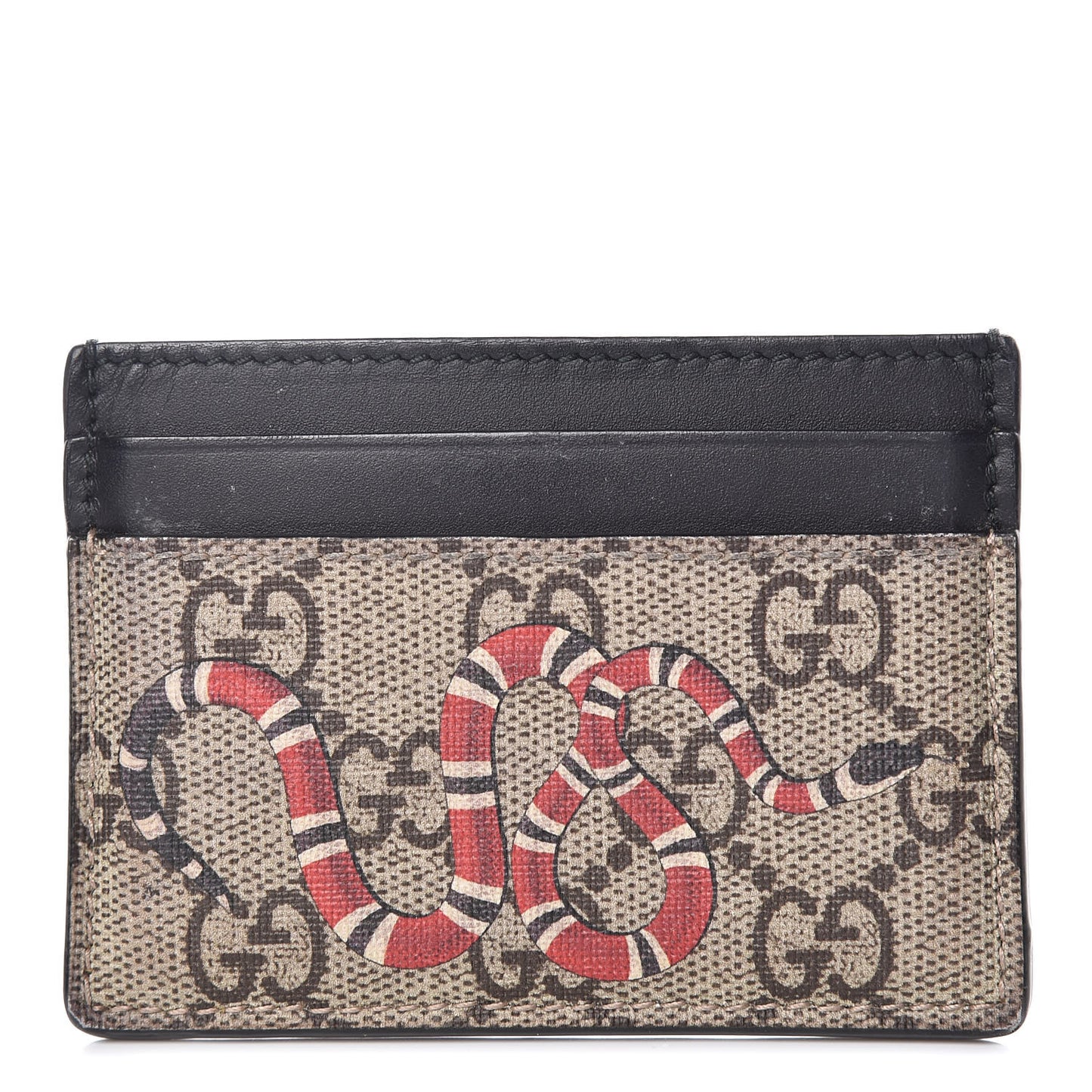 GG Supreme Monogram Kingsnake Card Holder Beige Black