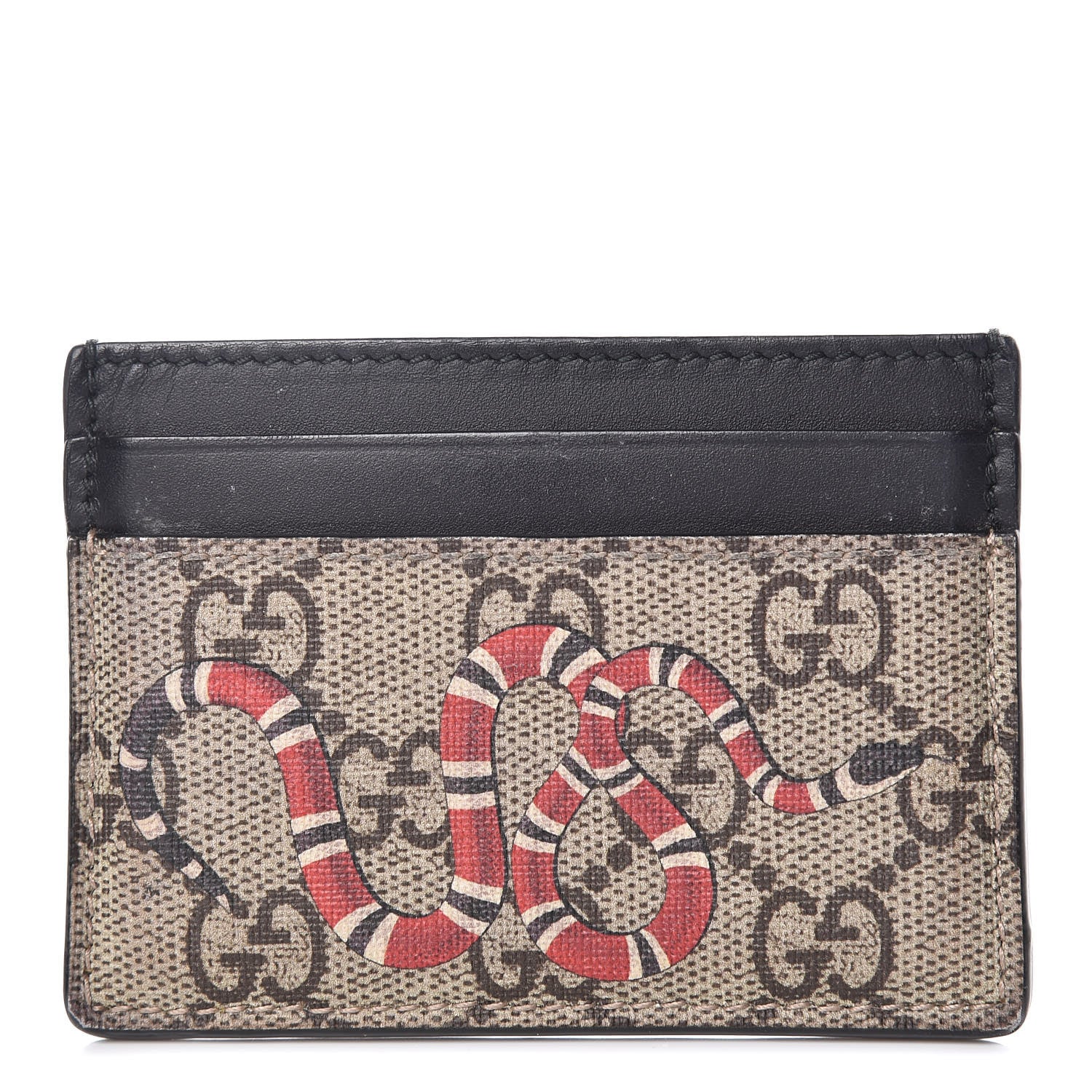Gucci GG Supreme Monogram Kingsnake Card Holder Beige Black 1 of 8